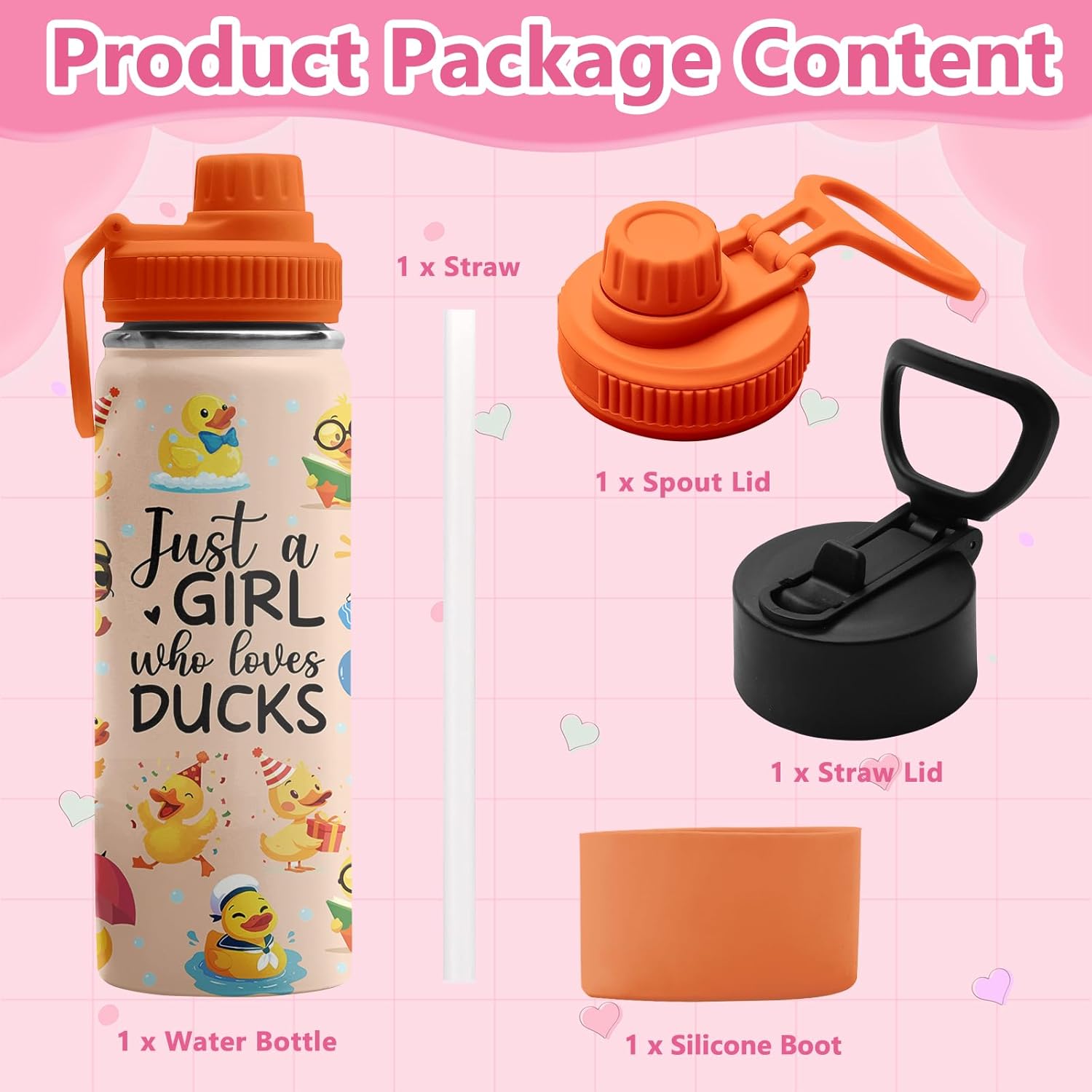 Duck Gifts, 18 oz Stainless Steel Water Bottles with 2 Lids, Insulated Water Bottle with Straw, Duck Cups for Travel Sports Outdoor, Birthday Christmas Gifts for Boys Girls Ducks Lovers (1pcs) - Image 6