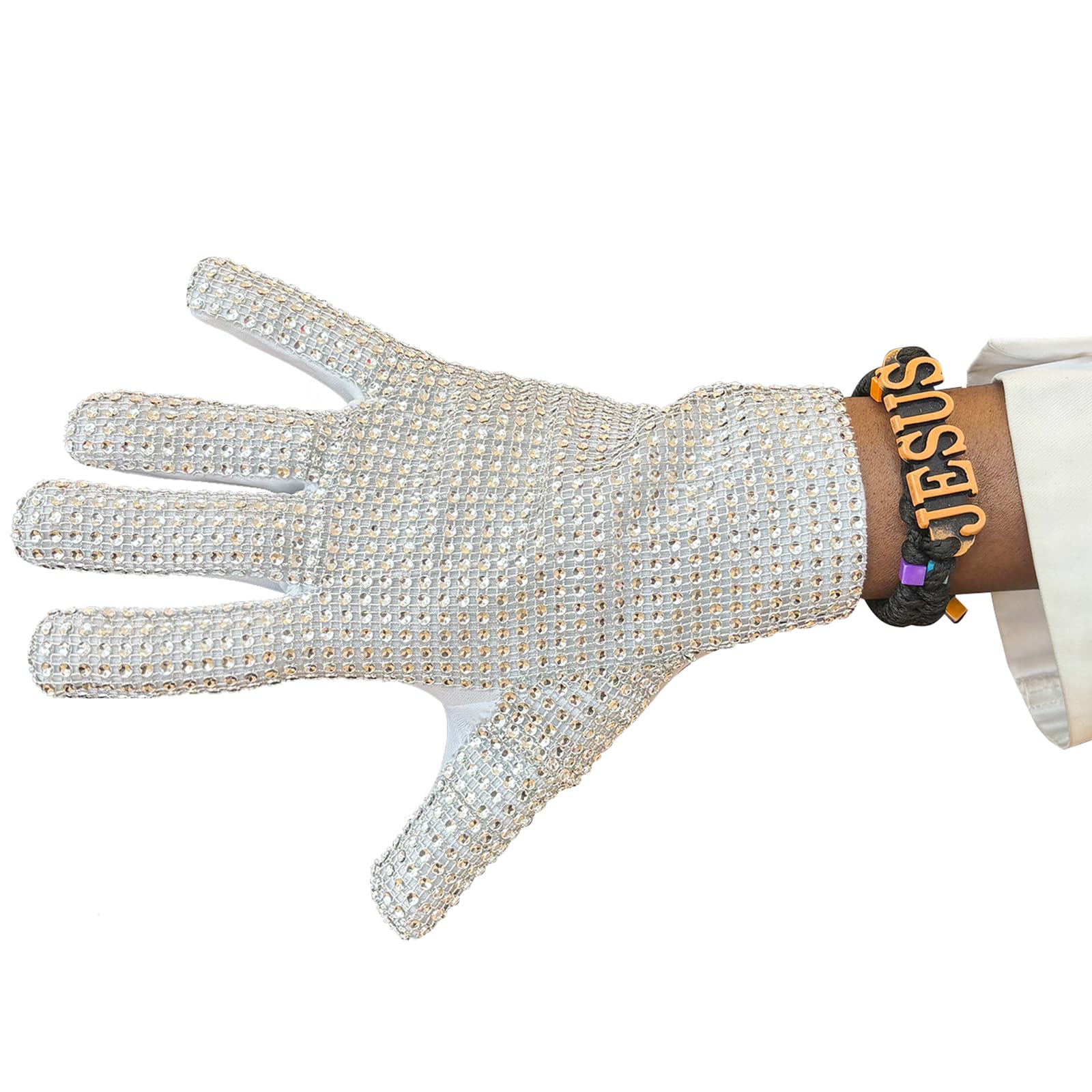 FOLTHBUR Michael Glove for Kids Fans Billie Jean Rhinestone Sequin Glove MJ Gloves, White, Right glove for adult