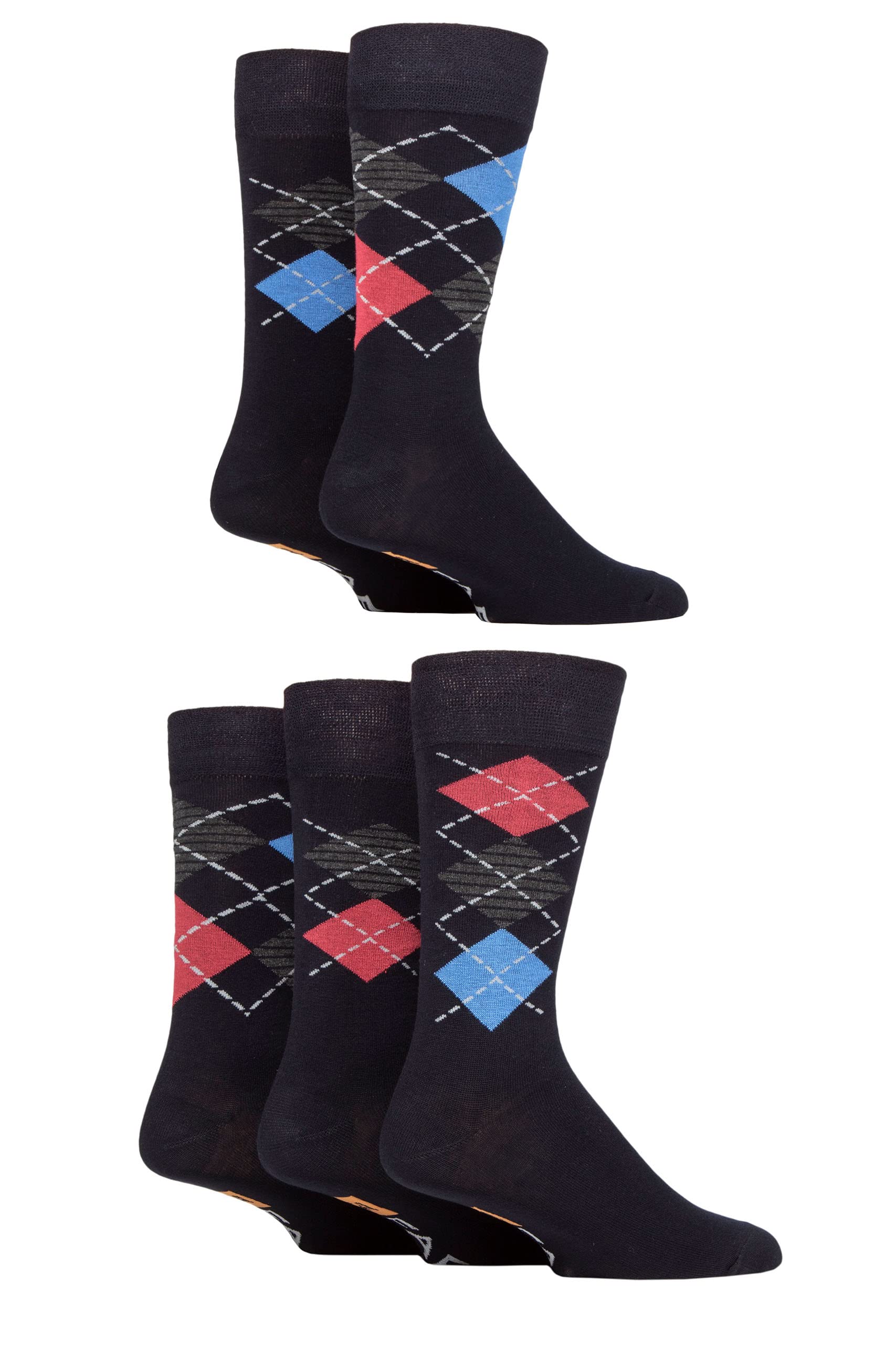 Farah Mens Argyle, Patterned and Striped Bamboo Socks Pack of 5 Navy/Blue/Berry Argyle 6-11