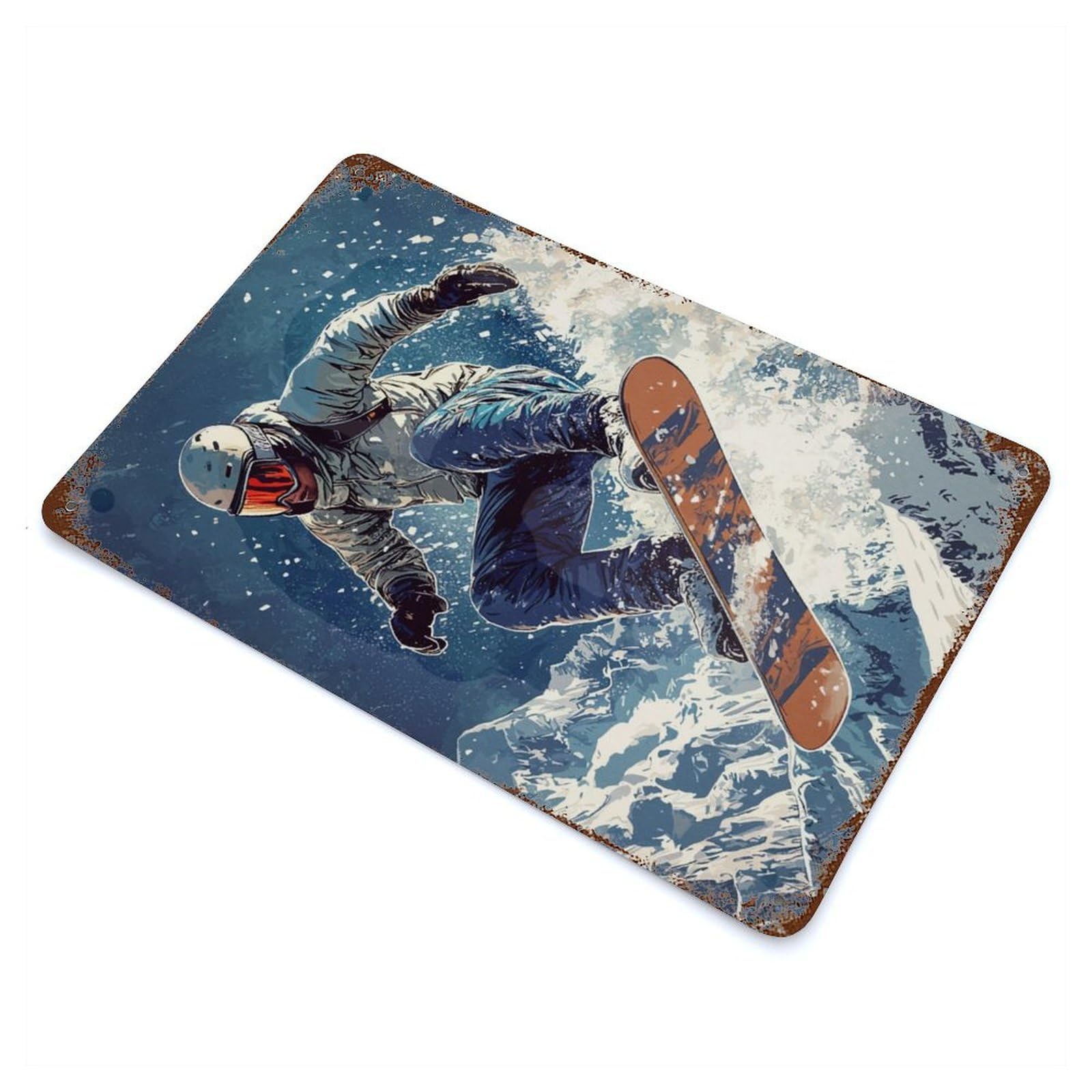 Snowboarder in Flight 11.8"x7.9" Retro Metal Sign, Industrial Home Decor for Basement, Hobby Room And Garage Decor