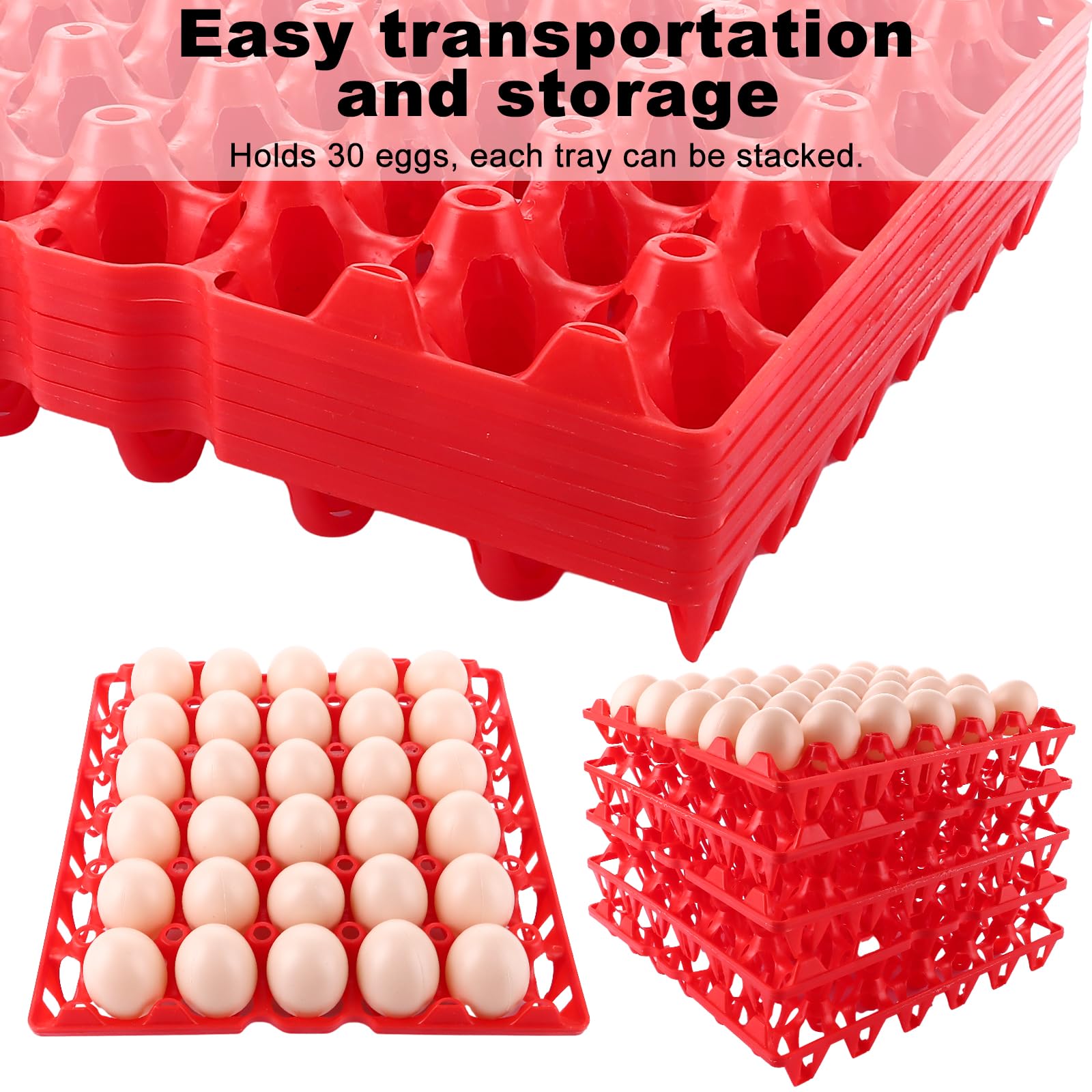 CYEER Lot de 20 Plateaux à Œufs en Plastique Rouge, Alvéoles pour 30 Œufs Empilables, Casier Lavable pour Élevage de Poules, Transport et Vente sur Marché (Capacité 600 Œufs)
