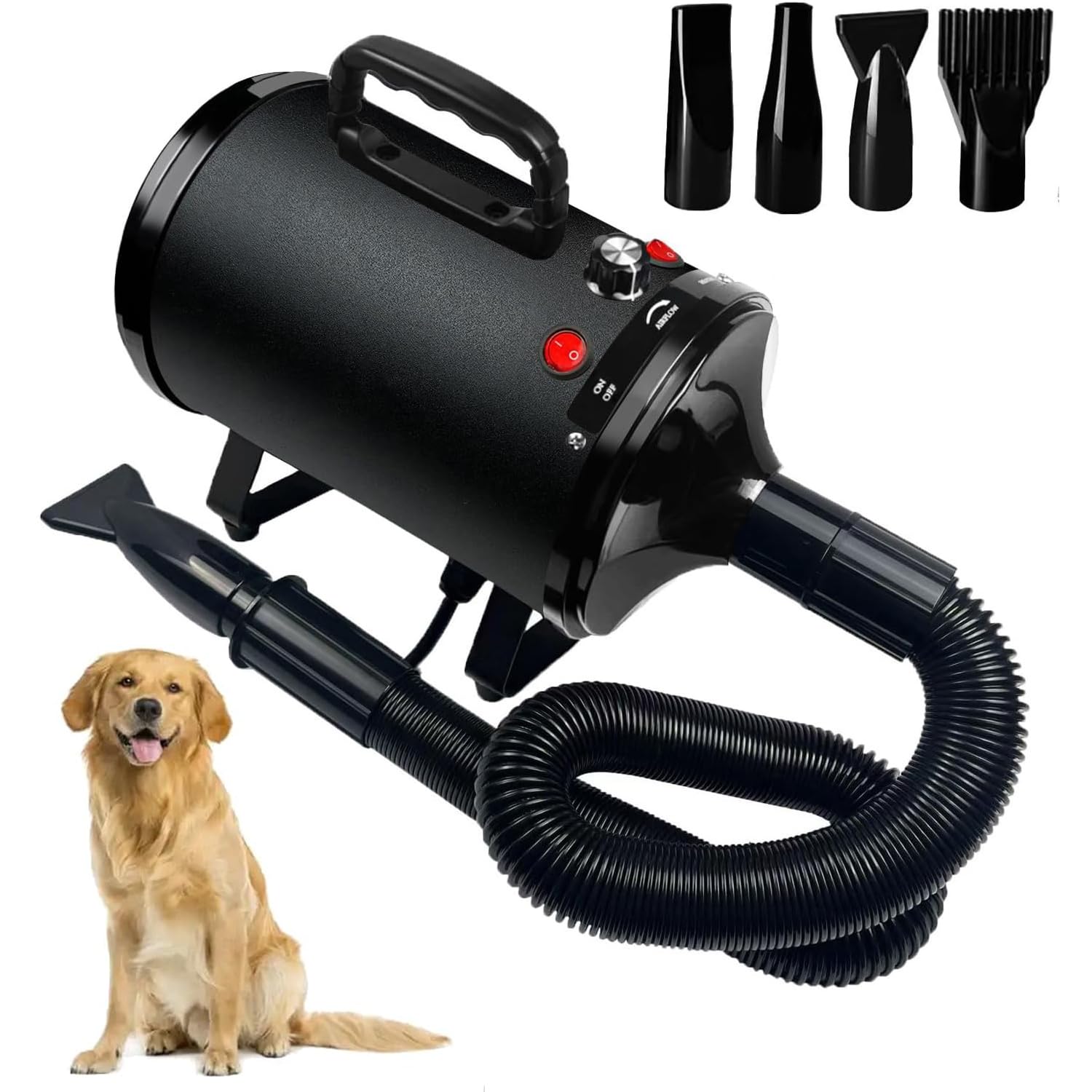 Professionnel Souffleur Chien,3200W Souffleur de Soins pour Chien | Pour Animaux Vitesse Continue et température réglable,5 Buses