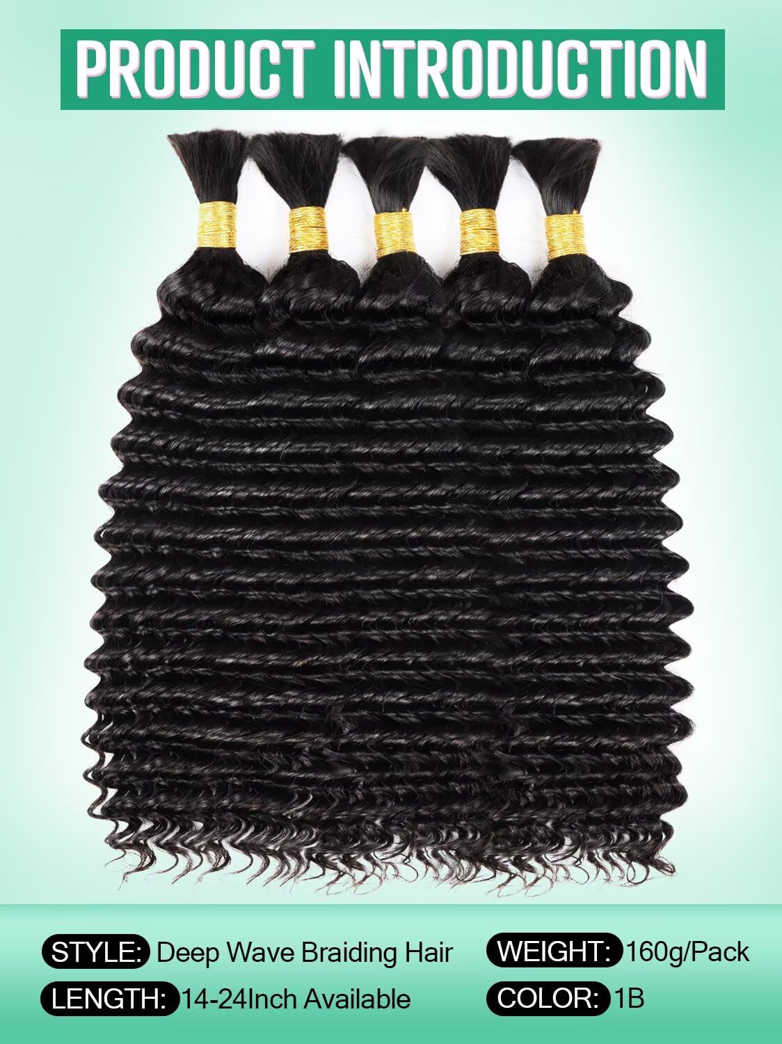 100g 3 bundles Chocolate Brown Human Braiding Hair - Deep Water Wave,20 Inch, Color4, Curly, Boho Braids, No Weft, 3 Braids Per Pack, Wet and Wavy
