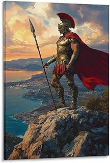 RIAVBAODG Ancient Griechischer Krieger Wandbild Ägäisches Meer Leinwand Gemälde Wand-Dekorationen Wandposter Leinwanddrucke Kunstwerk Für Schlafzimmer Wanddekoration Gerahmt 08x12inch(20x30cm)