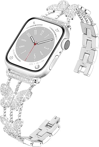 Miniatura 7 de wipalor Correa de mariposa para Apple Watch de 1.614, 1.575 y 1.496 pulgadas, para mujer, correas elegantes de metal para iWatch de 1.575 pulgadas