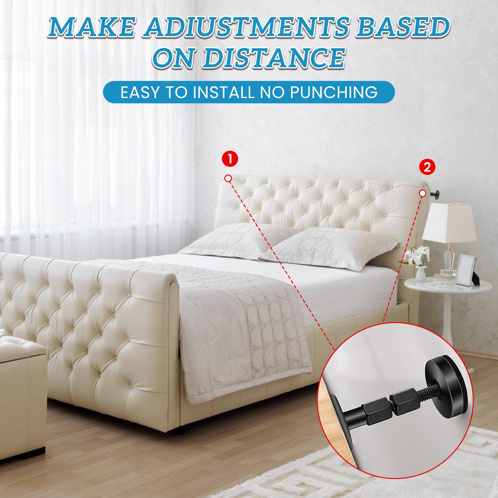 BEASAFY 4 stuks hoofdbordstoppers voor aan de muur, 25-110 mm, verstelbare bedafstandhouders, wand, zwart, anti-shake, bedstabilisator voor bedden, banken, kasten
