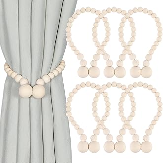 KLOGTSIND Magnetic Curtain Tiebacks, Curtain Tie Backs for Curtains 6 Pack, Wood Bead Curtain Tiebacks, Curtain Holders for Boho Bedroom Decor, Baby Nursery Decor, Farmhouse Decor
