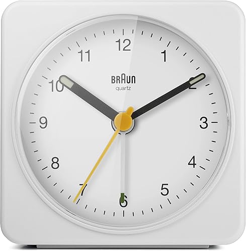 Miniatura 1 de Braun Reloj despertador analógico clásico con repetición y luz, movimiento de barrido de cuarzo silencioso, alarma de pitido Crescendo en blanco,