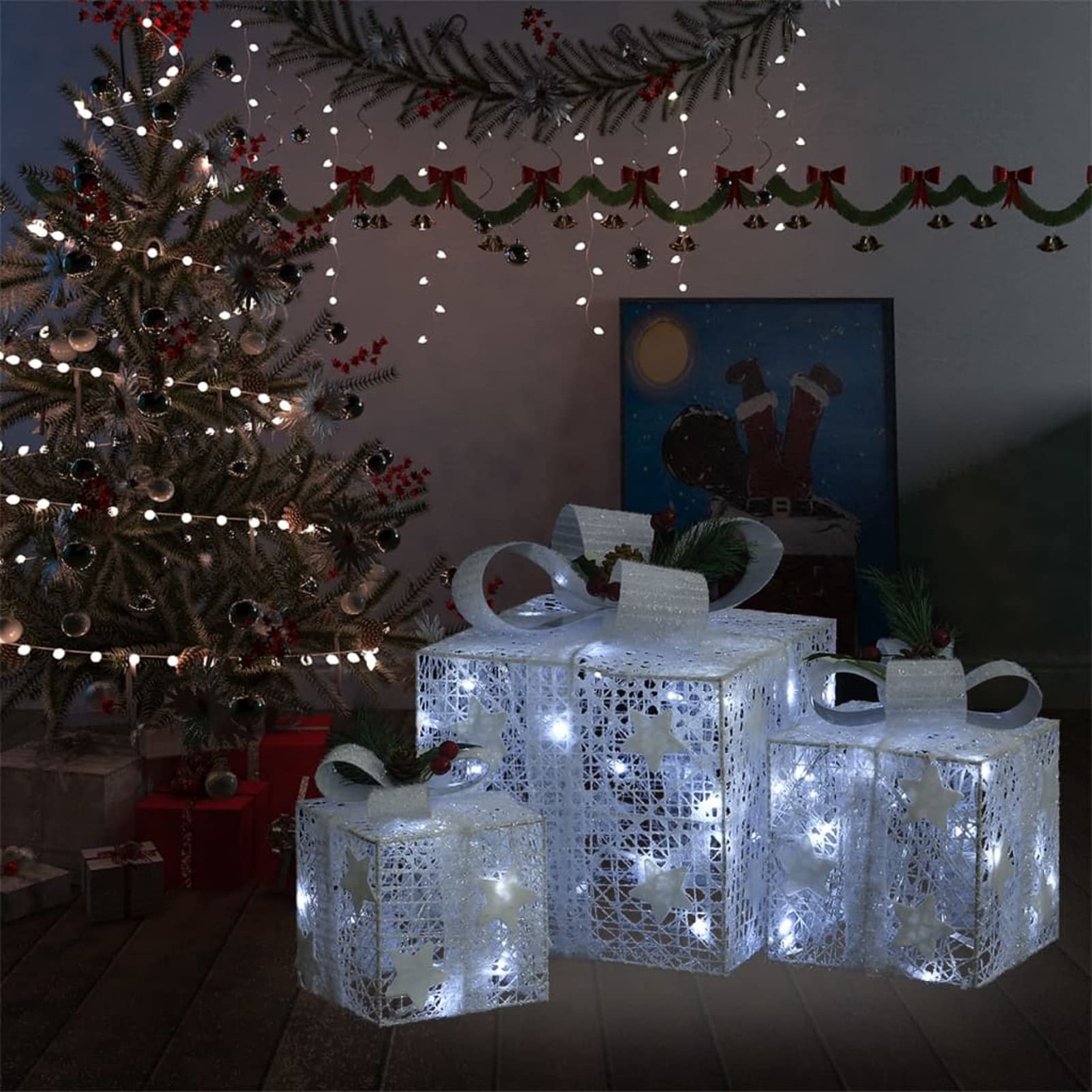 Cajas Decorativas 3 Piezas, Figuras De Navidad Exterior, Decoración Exterior Navidad, Adornos Navideños, Figura Luz Navidad, Plateado