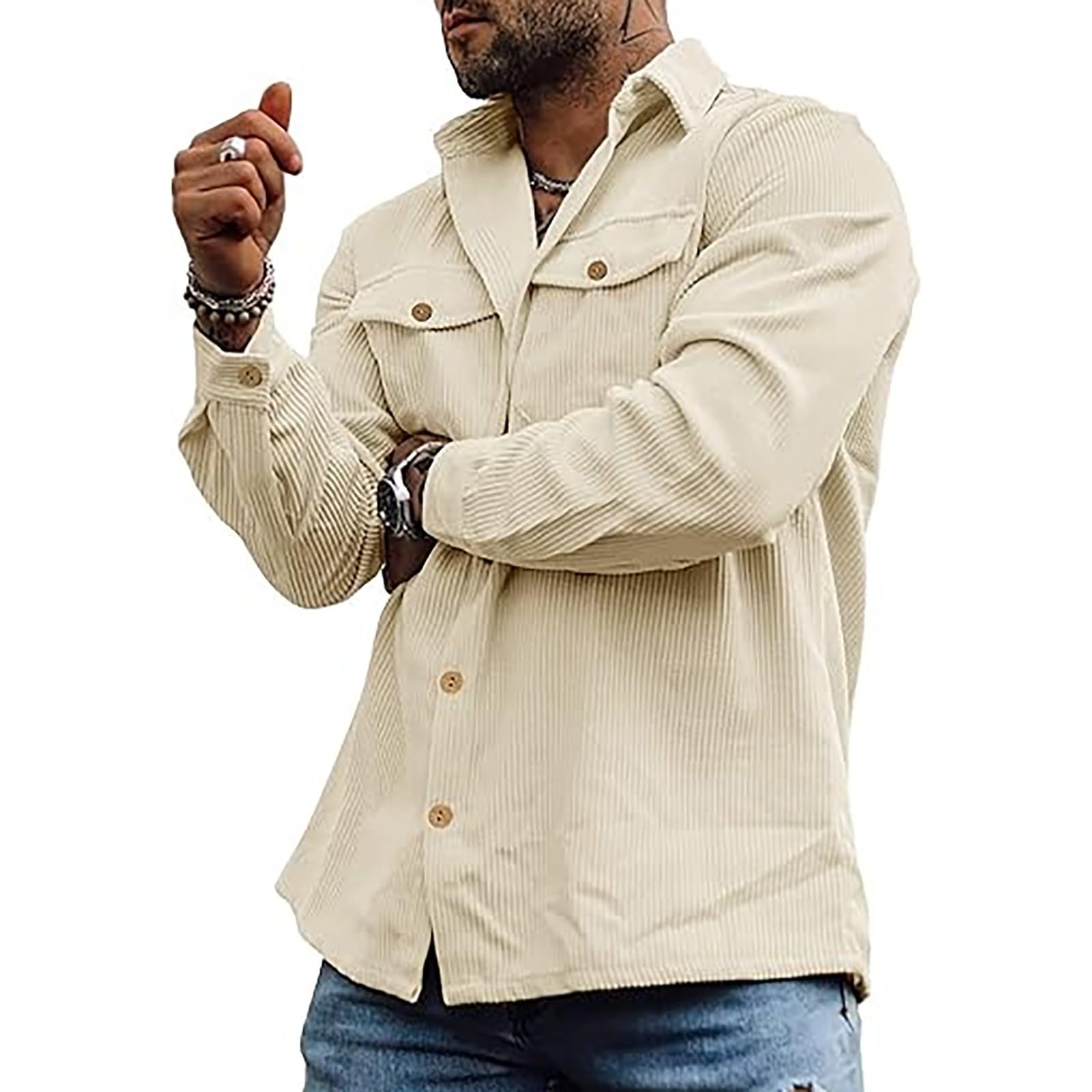 Camicia in velluto a coste da uomo, a maniche lunghe, casual, tinta unita, stile vintage, da uomo, per il tempo libero, leggera, per le mezze stagioni, comoda e morbida