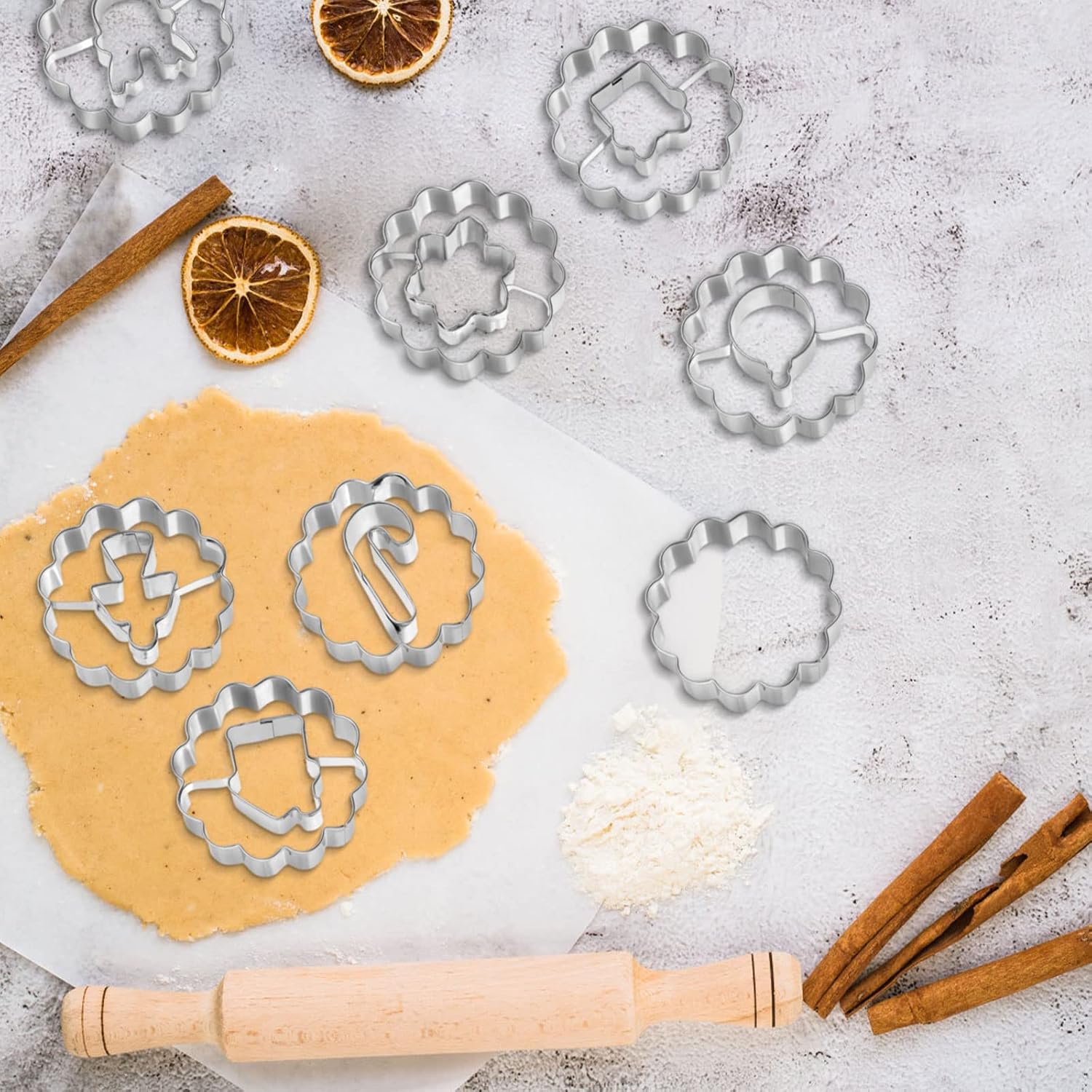 GWHOLE 12PCS Christmas Metal Cookie Cutters, Linzer Cookie Cutter Christmas Wreath Gingerbread Man, Snowflake, Deer Head for Baking Christmas Party Supplies image 4
