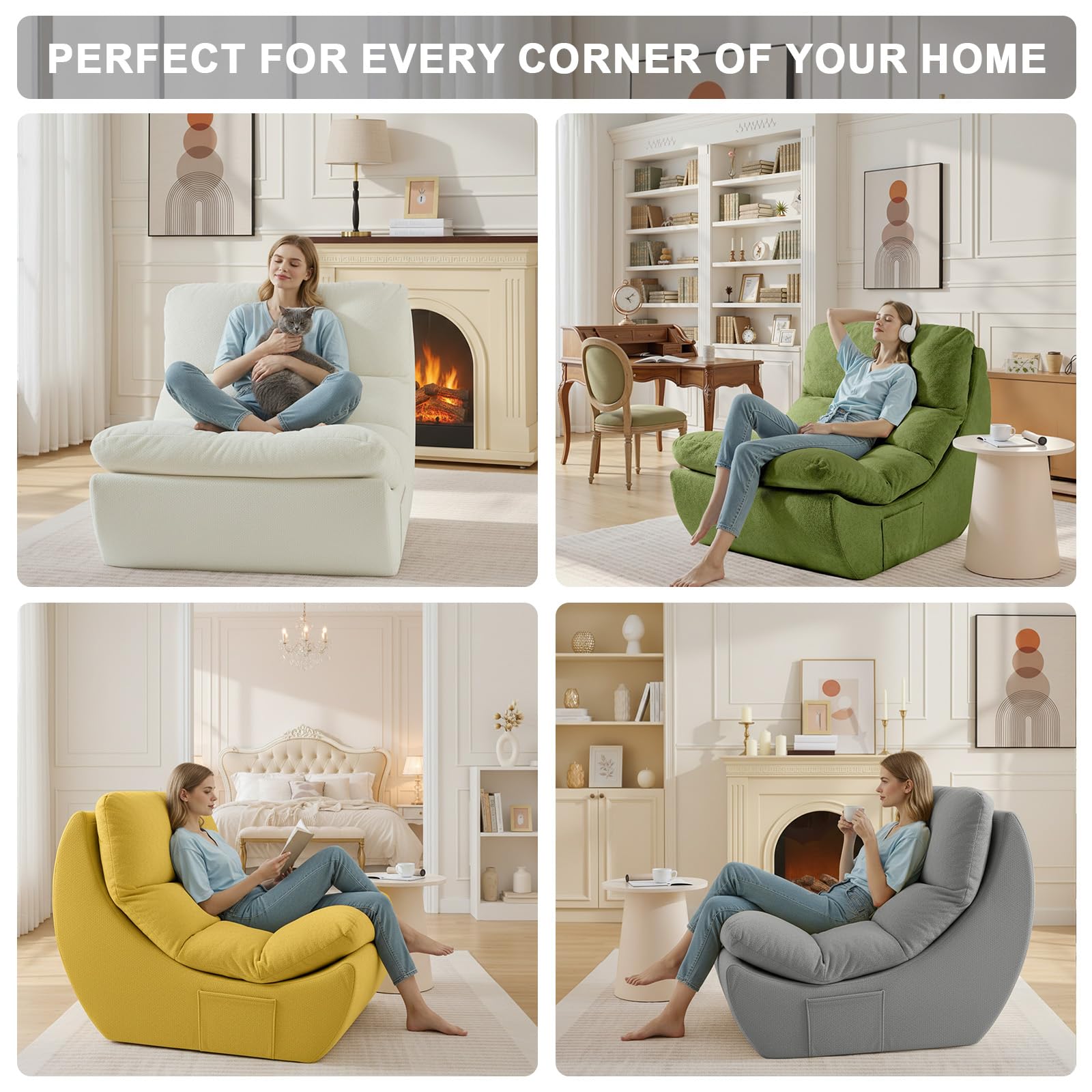 Poltrona Pouf con Cuscino in Memory Foam, Bean Bag per Adulti,Divano da letto Boneless,Sedia da Lettura e Relax per Camera da Letto e Soggiorno, Giallo
