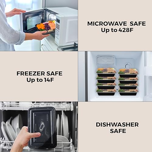 Miniatura 5 de Klex Recipientes para preparación de comidas con tapas herméticas, sin BPA, contenedor de plástico reutilizable para alimentos, 24 onzas,