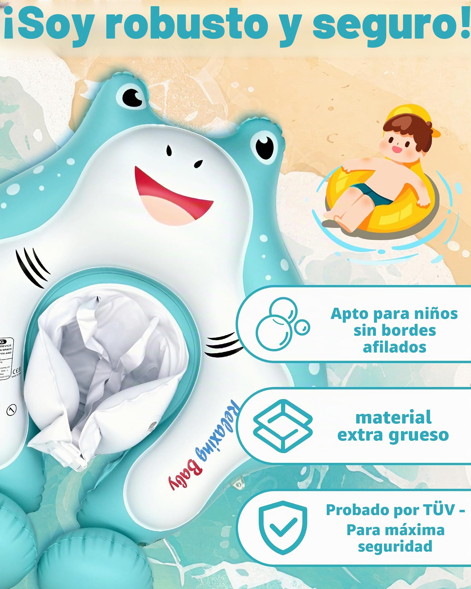 Flotador para bebé con toldo, Flotador de Piscina Infantil con Asiento de Seguridad, Flotador de natación y Flotador de Agua para niños pequeños de 12 a 36 Meses (L: 12-36 Meses)