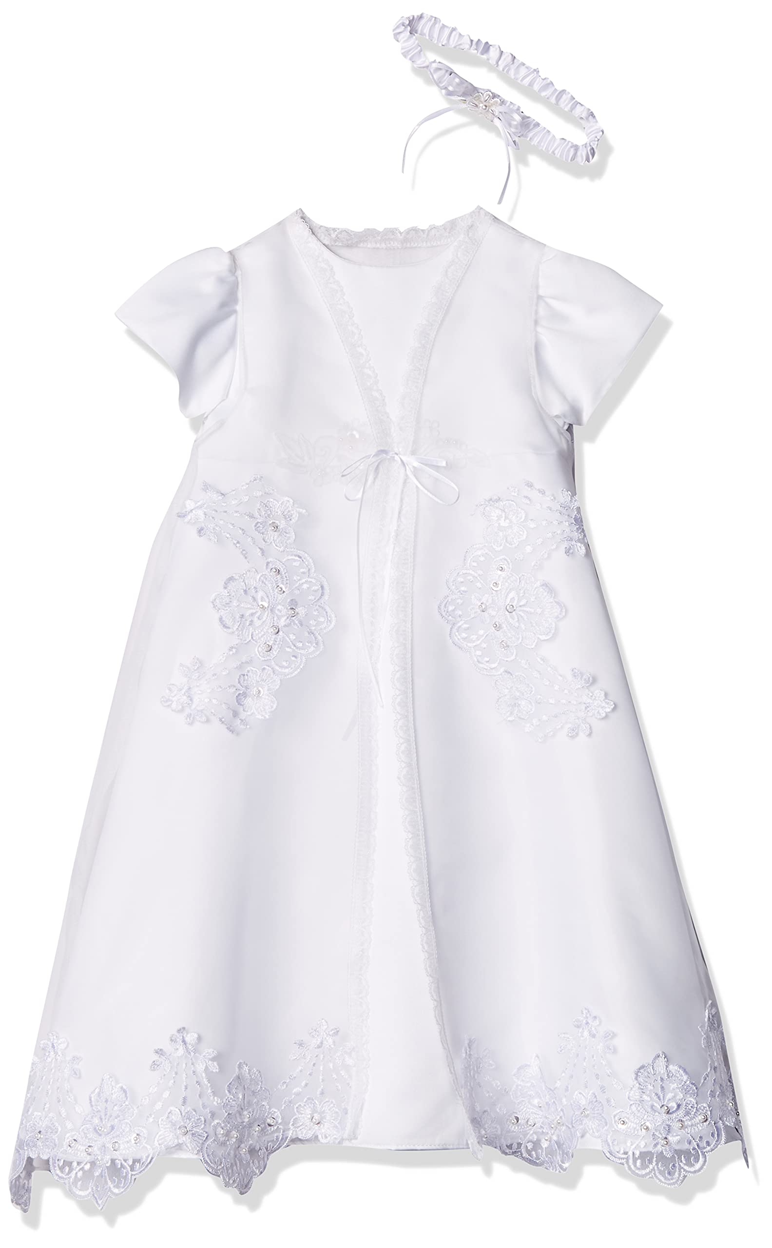 Baby Girls' Christening Baptism 3 Piece Organza Dress with Separate Coat