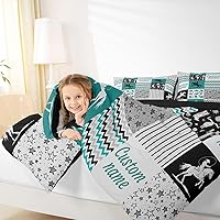 Vista 6 de Erosebridal Juego de ropa de cama personalizado con diseño de carrera de barril, colcha occidental a cuadros, juego de edredón con estrellas