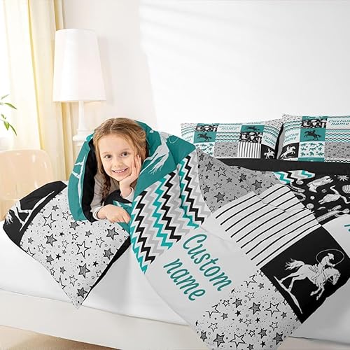 Miniatura 6 de Erosebridal Juego de ropa de cama personalizado con diseño de carrera de barril, colcha occidental a cuadros, juego de edredón con estrellas