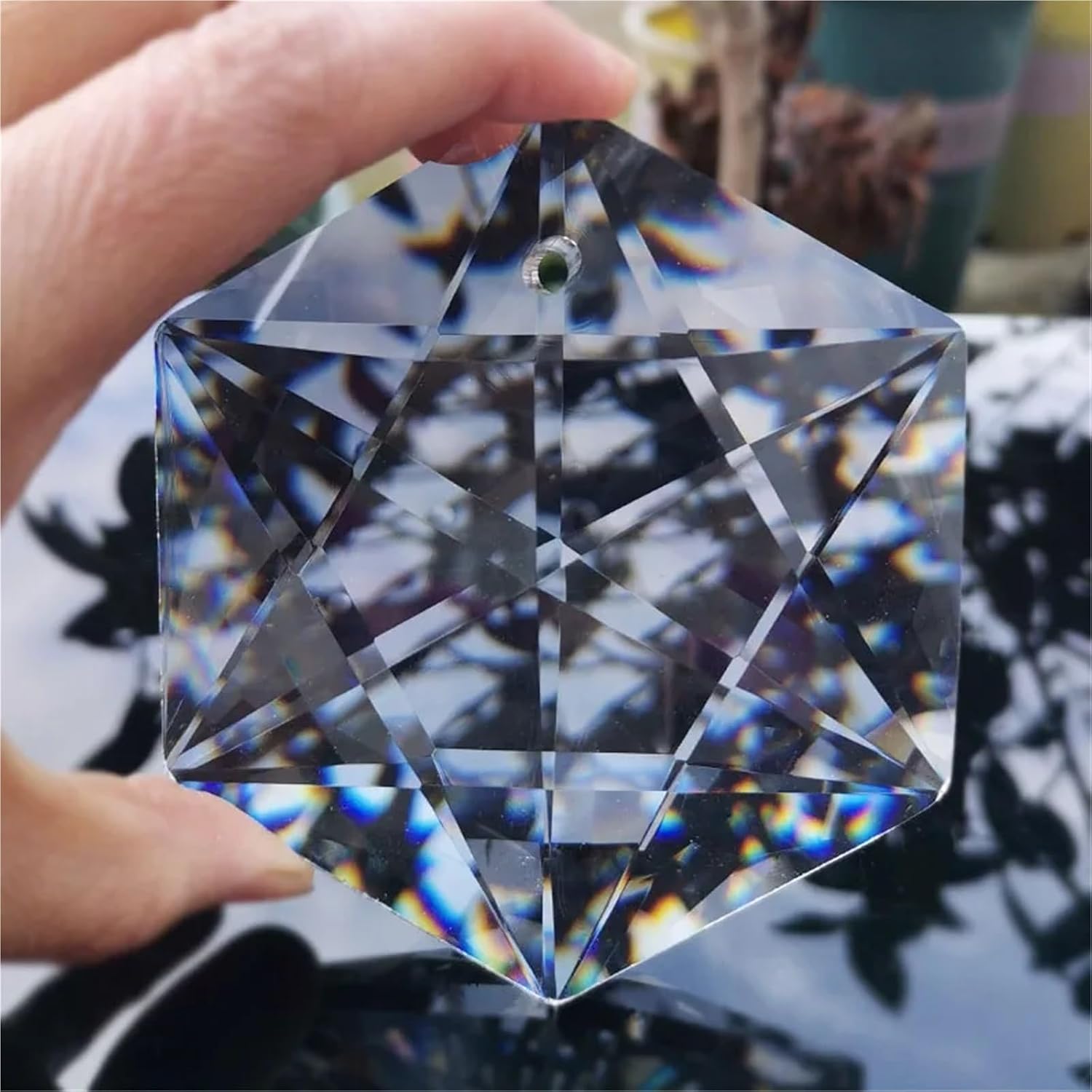 Crystal Prism Suncatcher Hexagram Pendant for Chandelier Rainbow Maker Decor