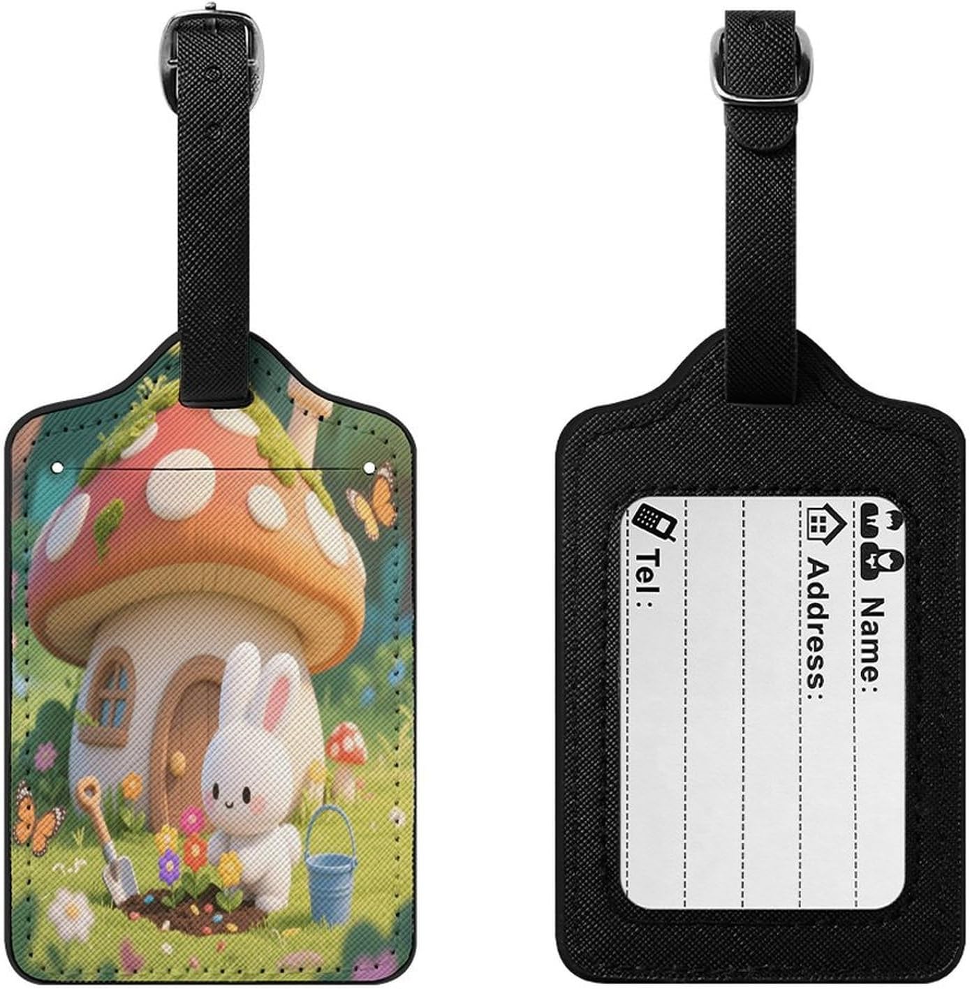Rabbit Planting Flowers PU Leather Luggage Tag for Suitcases image 3
