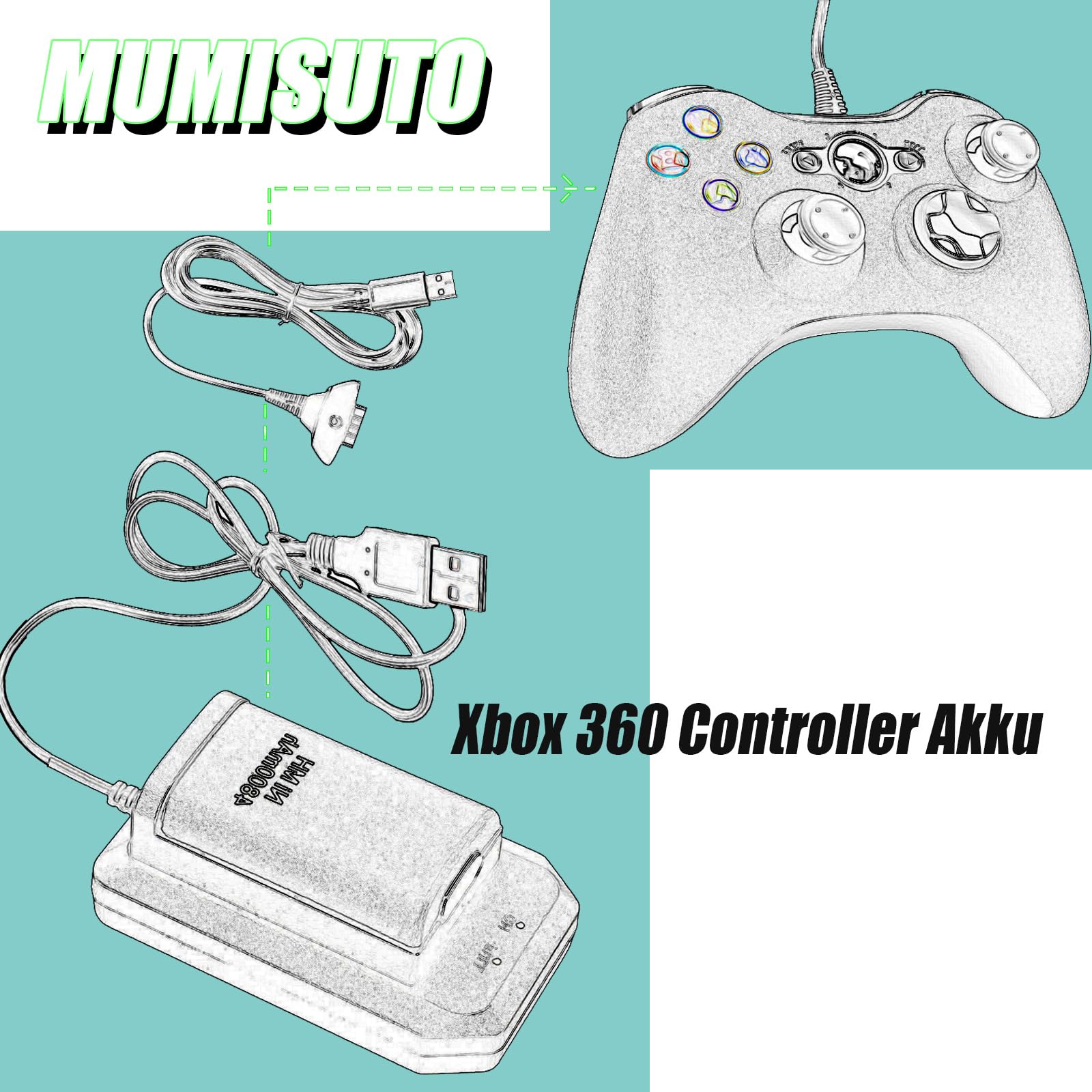 360 Pacchetto Batteria del Controller Per XBOX Batteria Ricaricabile Pacchetto Batteria 4800mAh Ricambio con 1,5 metri Cavo di Ricarica USB e Base di Ricarica
