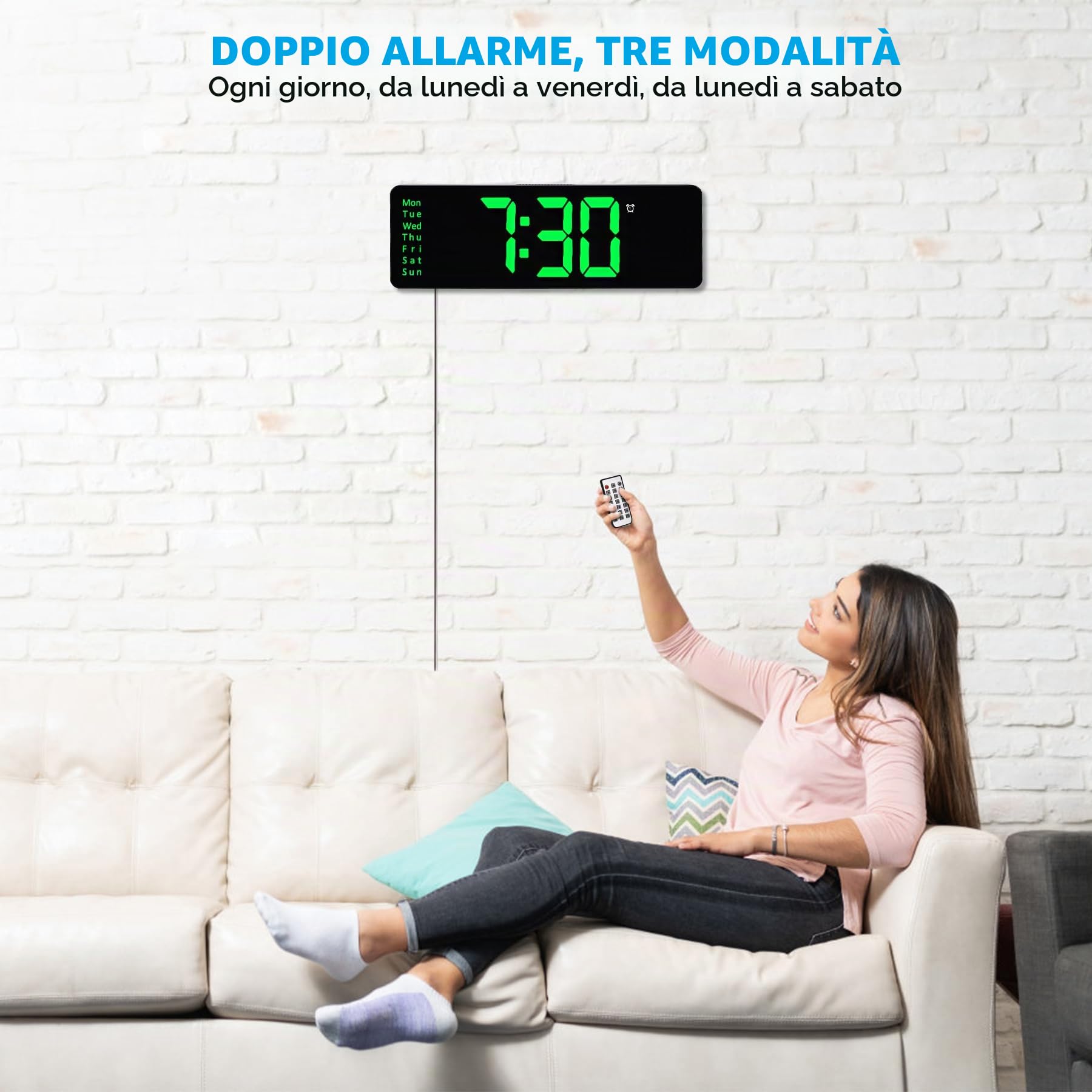 Sukeen Orologio digitale da parete digitale da 13 pollici, orologio da parete, sveglia digitale, telecomando/conteggio avanti e indietro/dimmer a 10 livelli, doppio allarme/data/temperatura - Verde