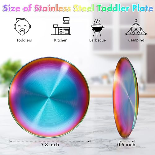 Miniatura 2 de Stainless Steel Dinner Plates,Unbreakable Dishes Microwave Safe Dinnerware,Colorful Iridescent Metal Platter for Camping Picnic Party (Iridescent, 8