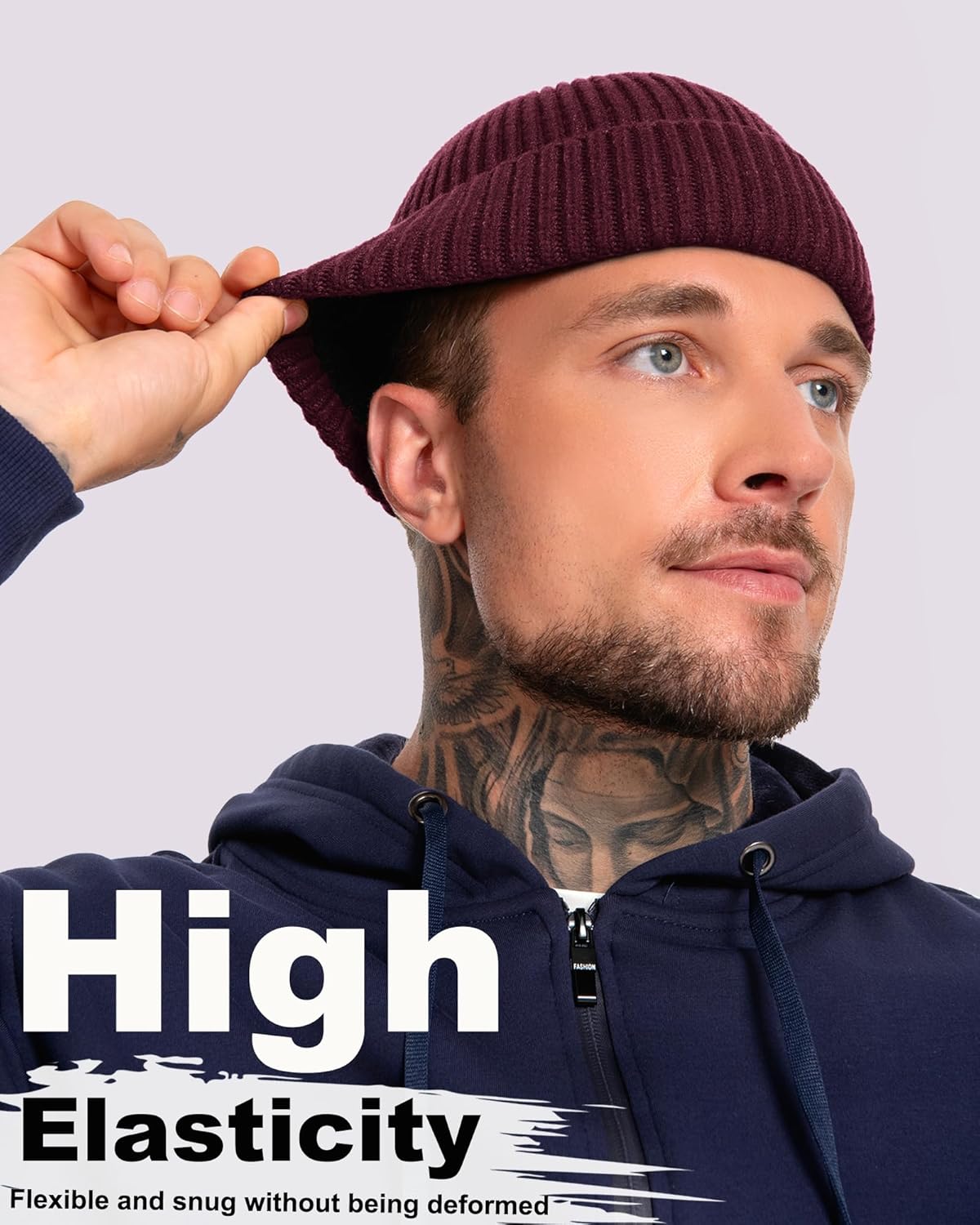 Short Wool Fisherman Beanie for Men Women, Fleece Lined Trawler Beanies Knit Cuffed Winter Warm Hat Skull Cap - Image 4