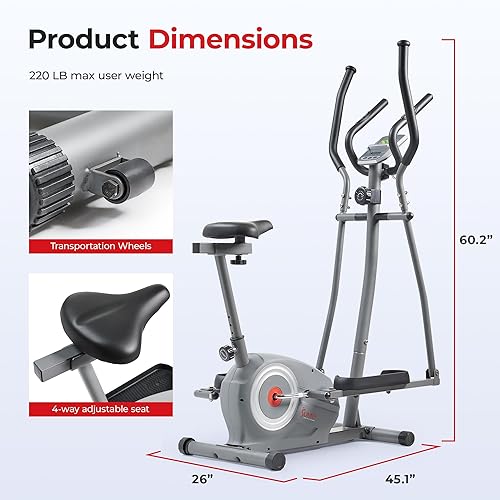 Miniatura 6 de Sunny Health & Fitness Elliptical and Bike Exercise Machine, Ultra Silent Adjustable Resistance Levels Cross Trainer for Home Gym with Pulse Rate