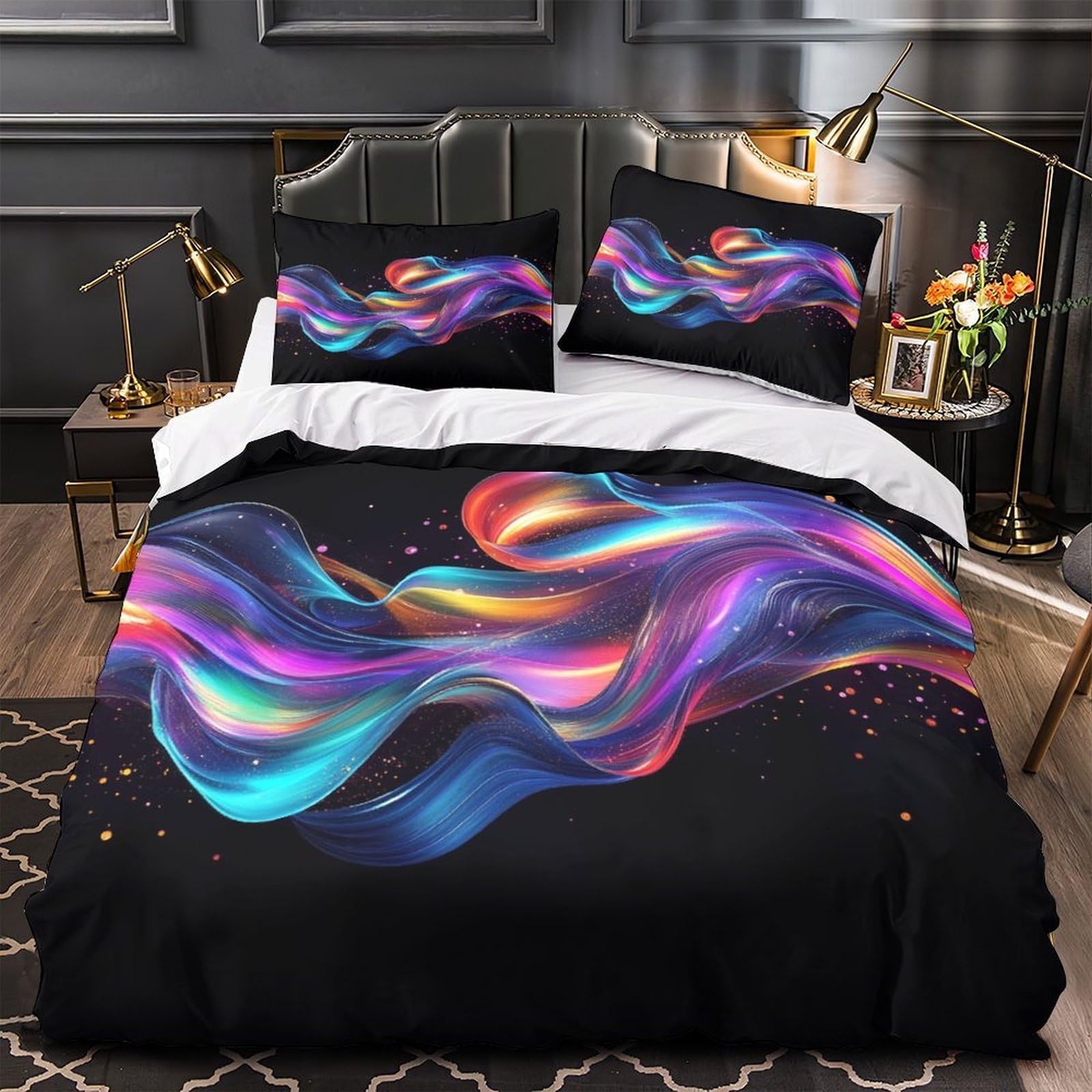 Housse de couette hypoallergénique 260x220cm vague 3D pour un sommeil sain sans irritations