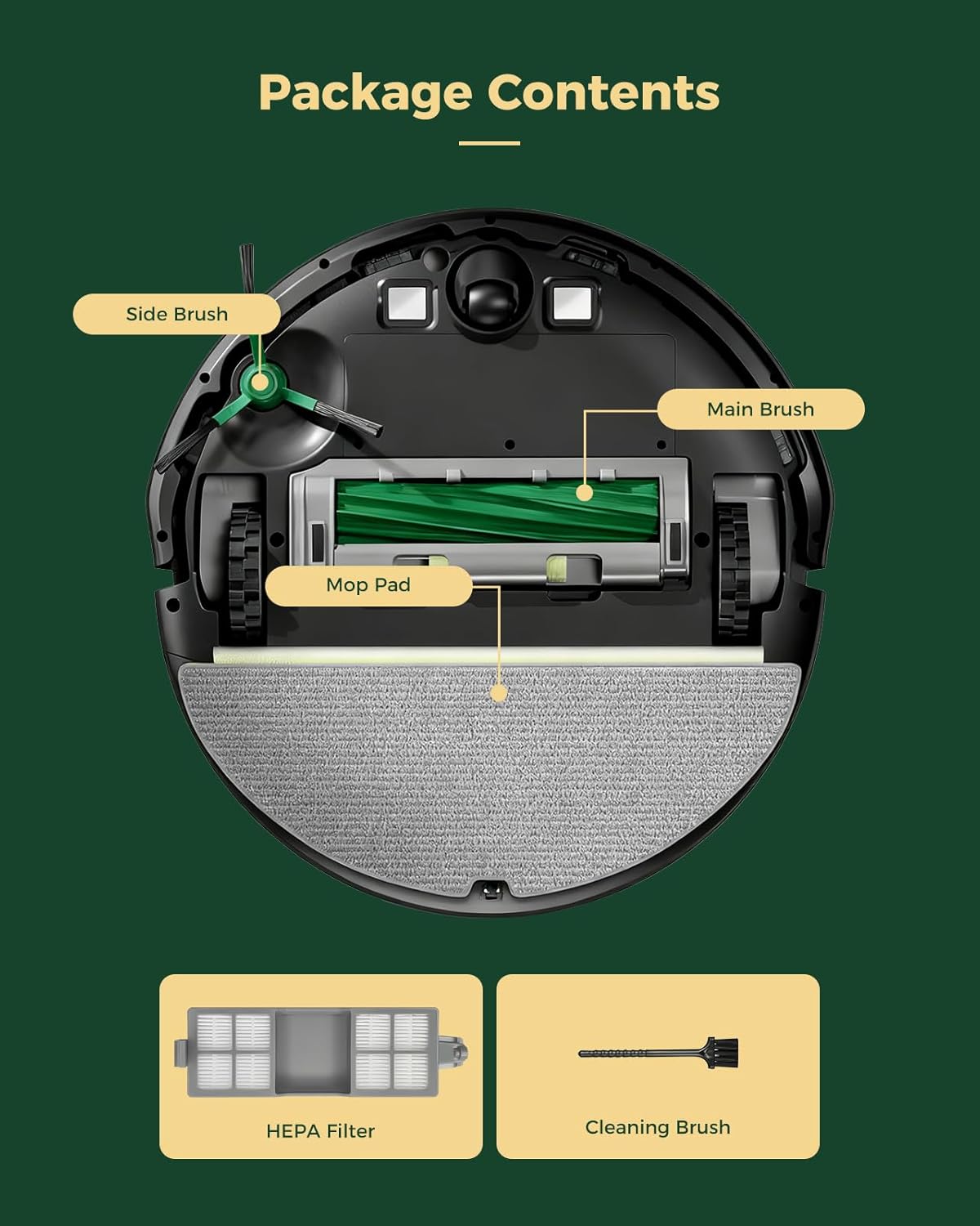 17PCS Replacement Parts Compatible with iRobot Roomba 205/208/209 DustCompactor Combo Robot Vacuum Cleaner, Accessories Kit: 2 Main Brushes, 6 Side Brushes, 4 HEPA Filters, 4 Mop Pads