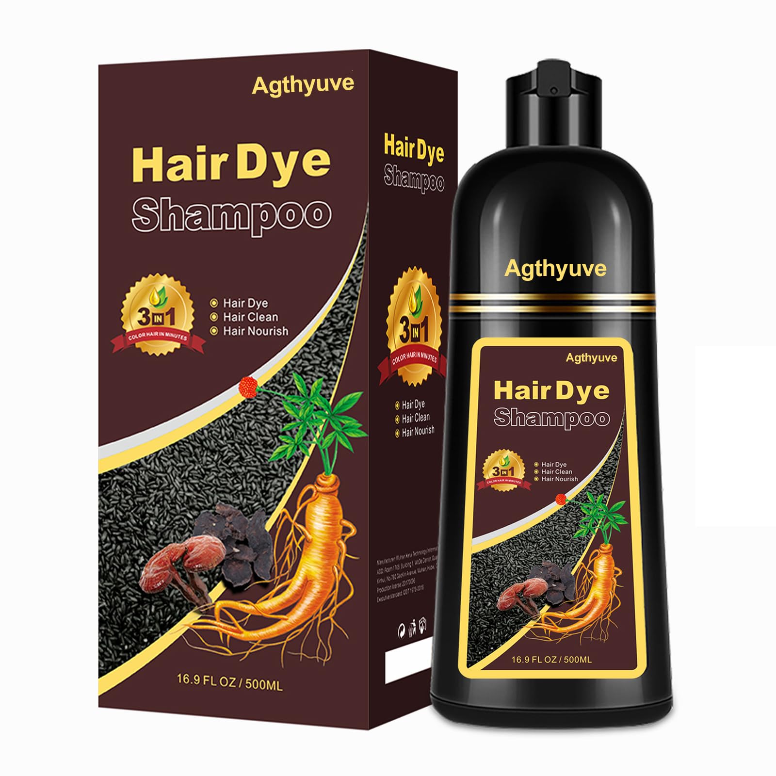 Hair Dye Shampoo 3 in 1, Dark Brown Hair Dye 16.9 FL Oz, Hair Shampoo, Semi-Permanent Hair Color Shampoo, Lasts 30 Days (Dark Brown)