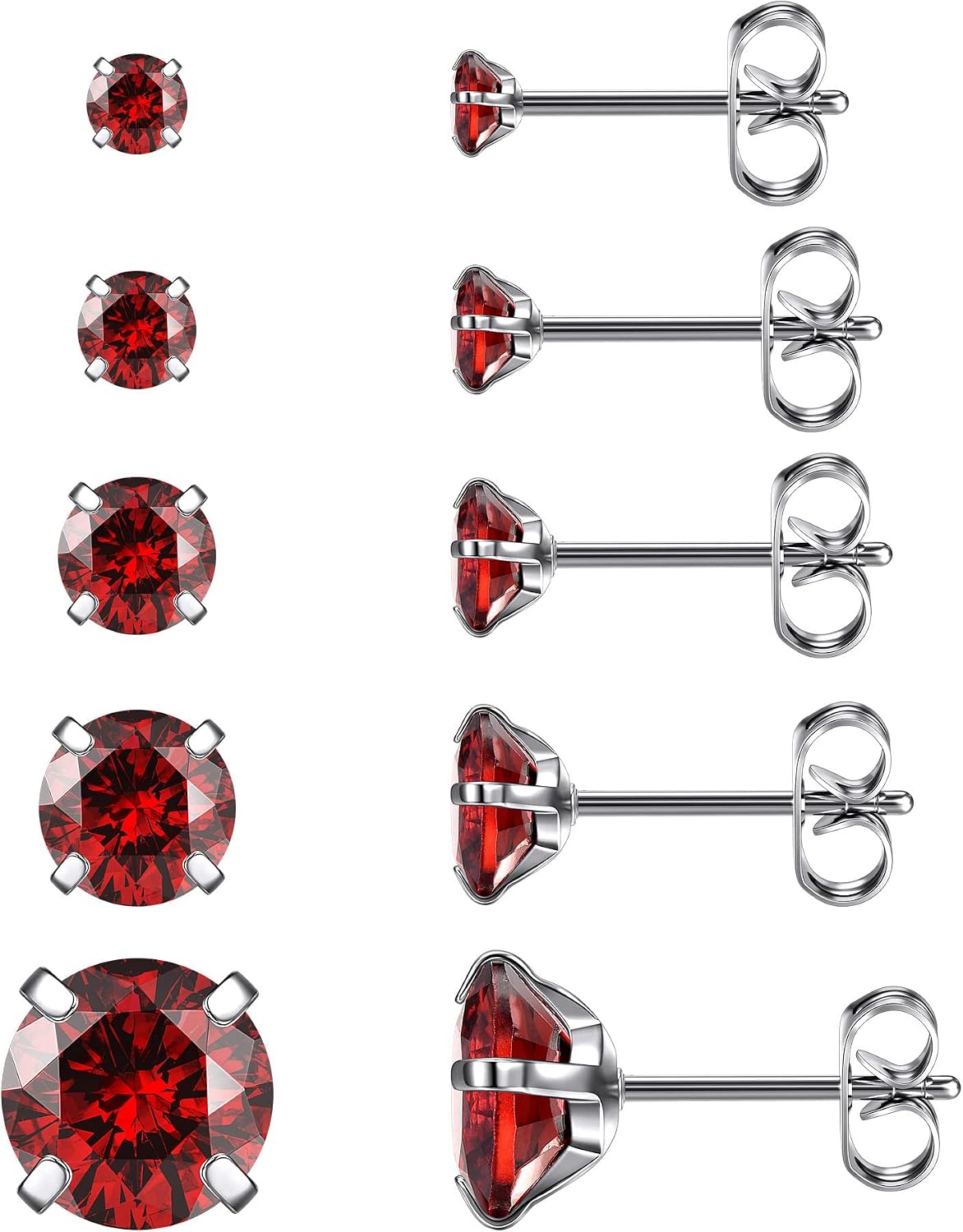 Jovivi 20G Hypoallergenic Stainless Steel Stud Earrings 5Paris Cubic Zirconia CZ/Ball Earrings Studs Set for Men Women 3MM-8MM