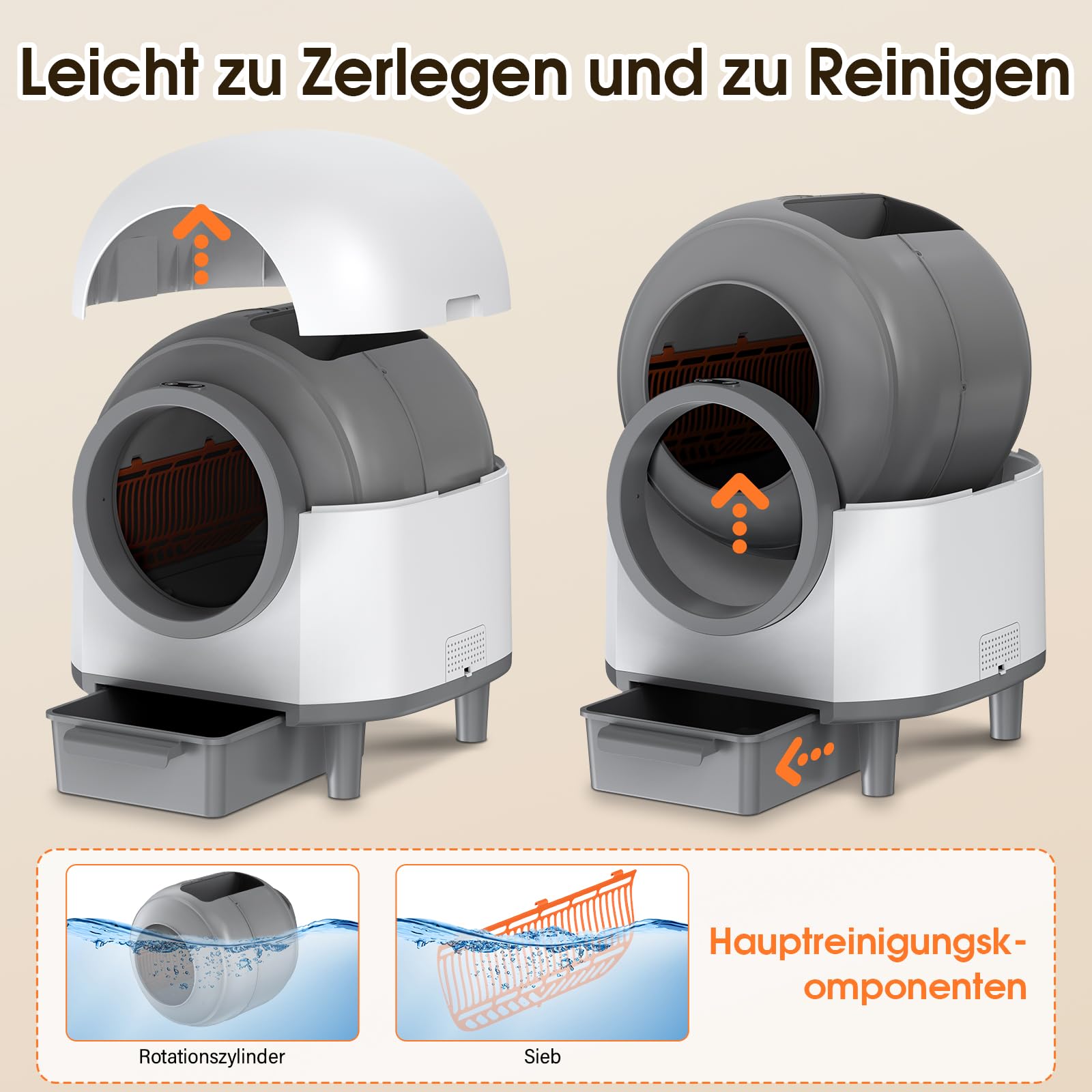 Automatisches Katzenklo 80L, XXL Selbstreinigende Katzentoilette, App-Fernsteuerung mit Mehreren Sicherheitssensoren–Kapazität Katzenklo