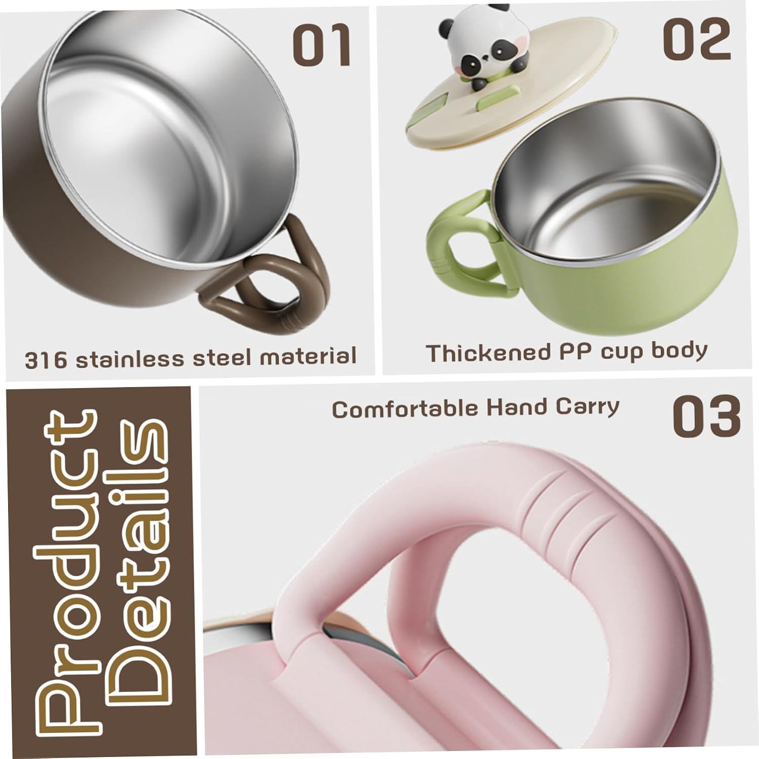 Ramen Bowl with Lid 1200ml Instant Noodle Bowl with Handles Portable Cute Ramen Cooker for Soup, Noodles, Dumplings, Salads, Brown image 2