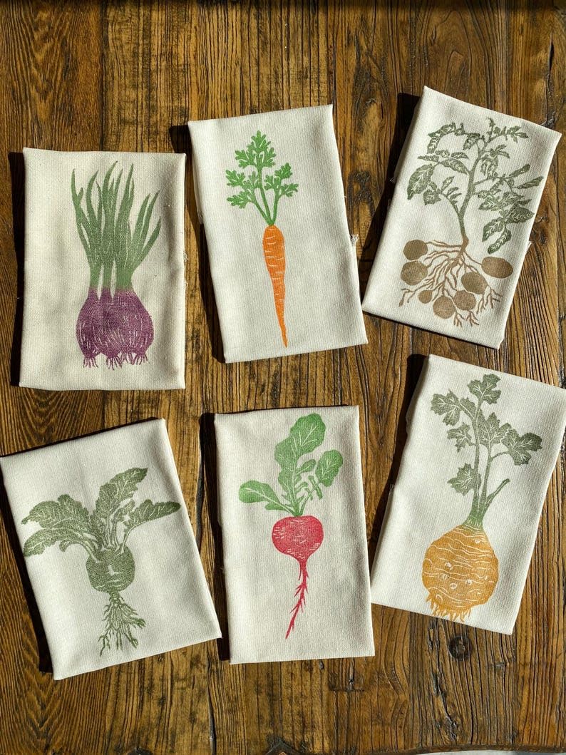 Eoqifjm As Shown In The Picture Root Vegetables Tea Towel Set, Block Printed Cotton Dish Cloth