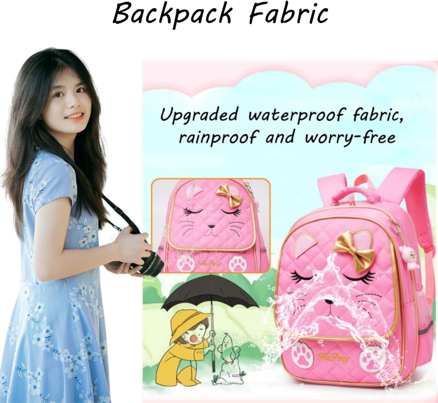 VIDOSCLA Girls Rolling Backpack Set Cute Carry-on Luggage with Wheels Sleepy Cat Trolly BookBag for School-2 Wheels