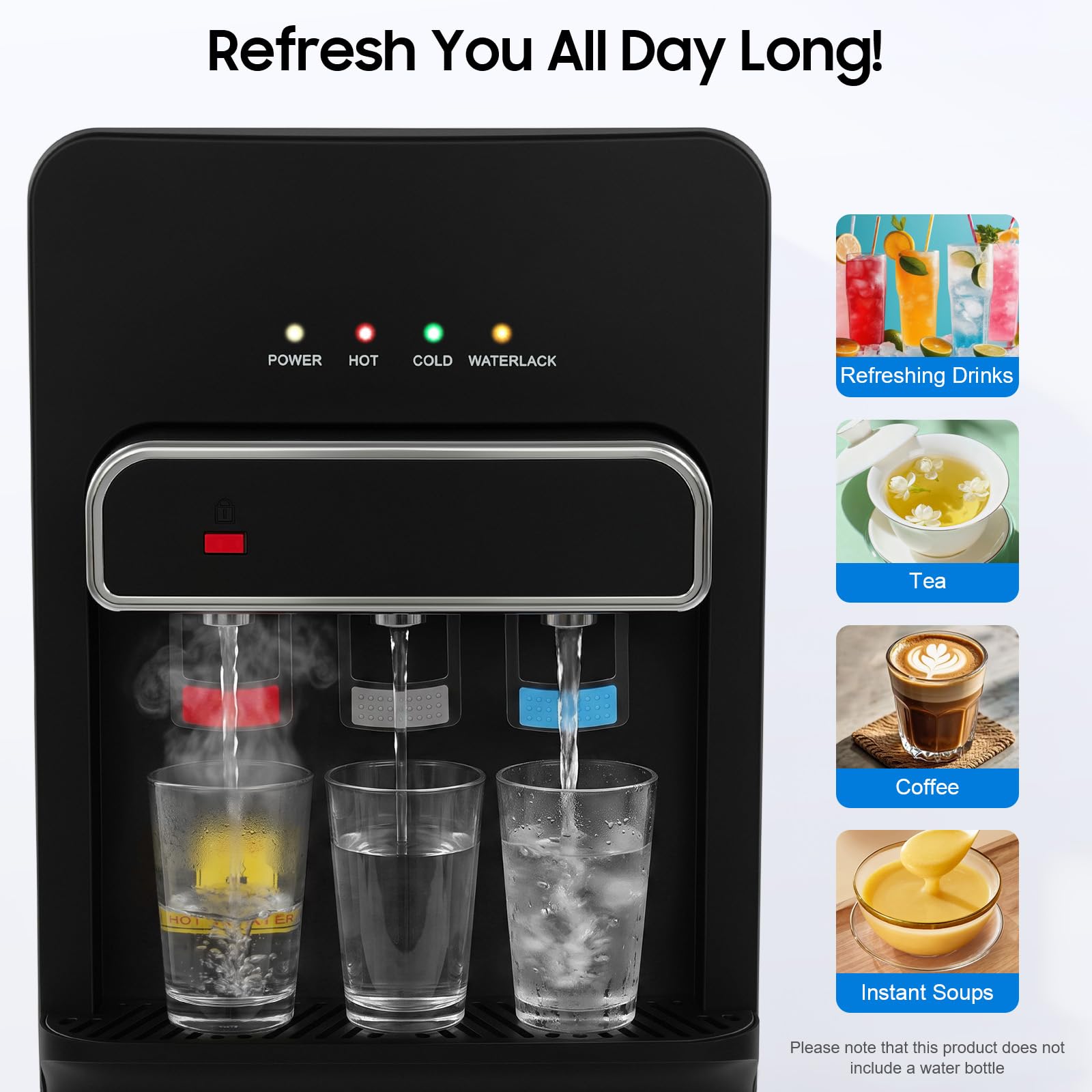 550W Bodenstehender Wasserspender, Kalt Heiß 85-95℃ Doppelfunktion Stand-Wasserspender Schwarz, Bodenbefüllung Heißwasserspender für Zuhause, Büro, Küche