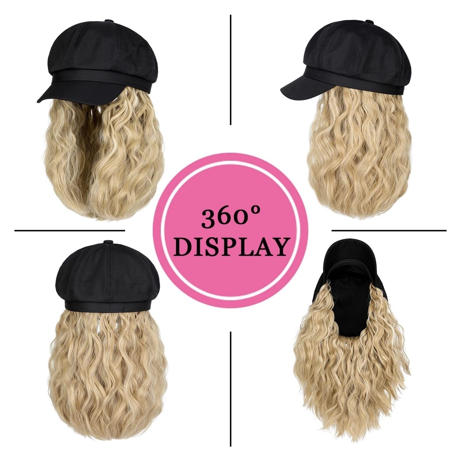 Gorra Calva Peluca de gorra Pelucas sintéticas rizadas onduladas 10 pulgadas Gorra béisbol peluca con pelucas cabello Extensiones Gorro de Pelo(F840 1)