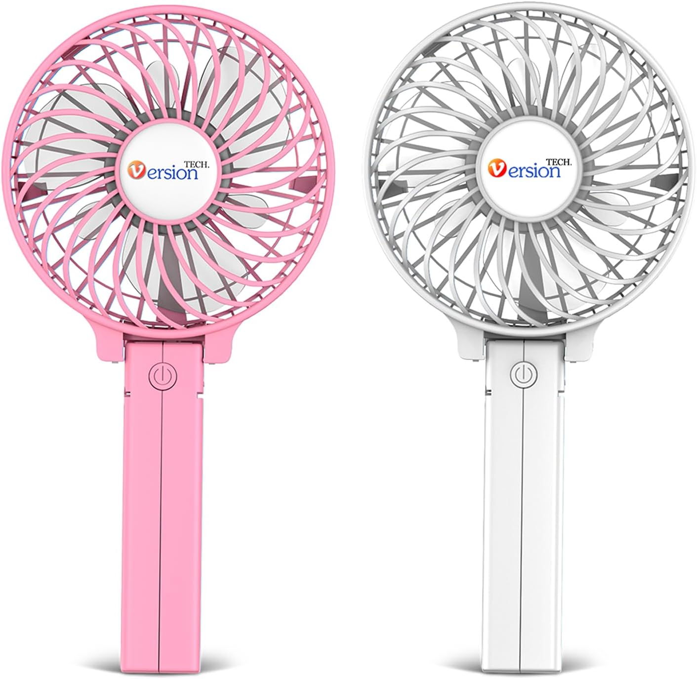 VersionTECH. Portable Handheld Fan 2Pack, Pink+White Powerful 180° Foldable Rechargeable Clip Fan with 3 Speeds