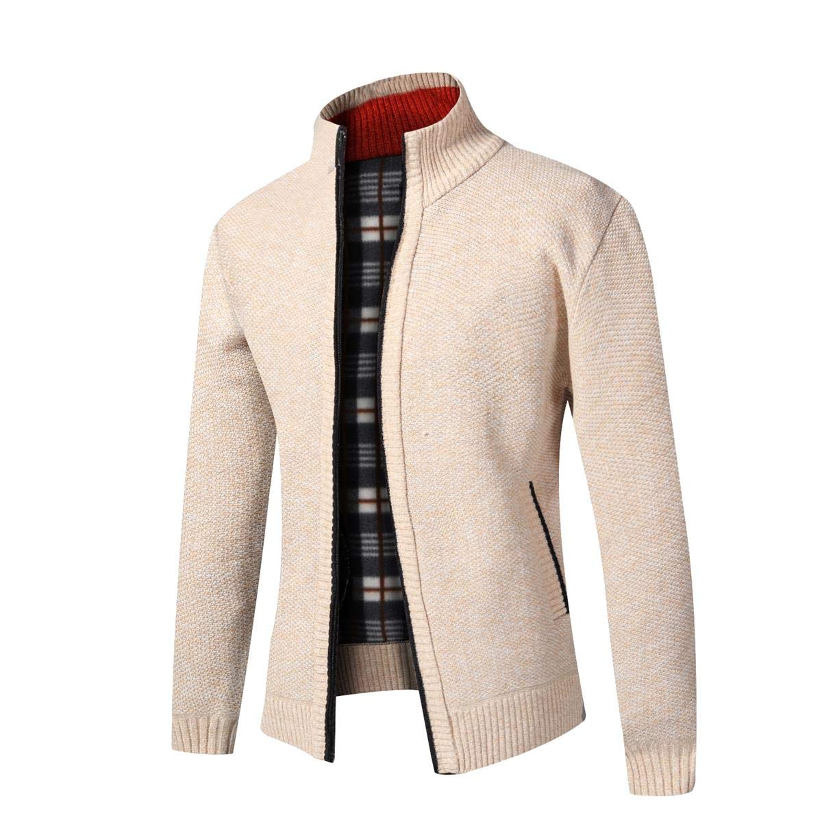 Sliktaa Gilet Cardigan Veste pour Hommes Grosse Maille avec Col Droit Slim Fit Manteau 8 Couleurs