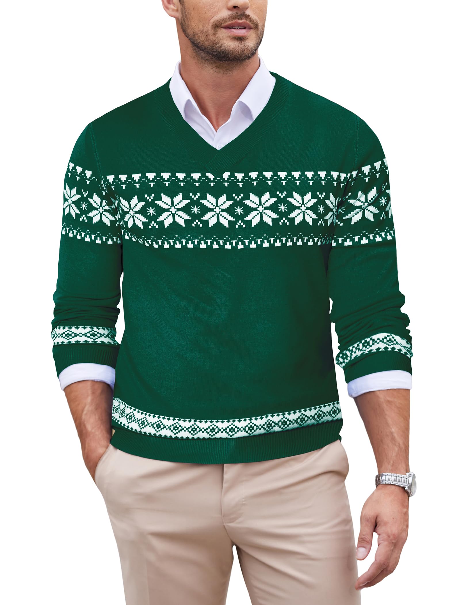 COOFANDY Weihnachtspullover Herren V-Ausschnitt Strickpullover Weihnachten Pullover Pulli Winterpullover Herren Christmas Sweater