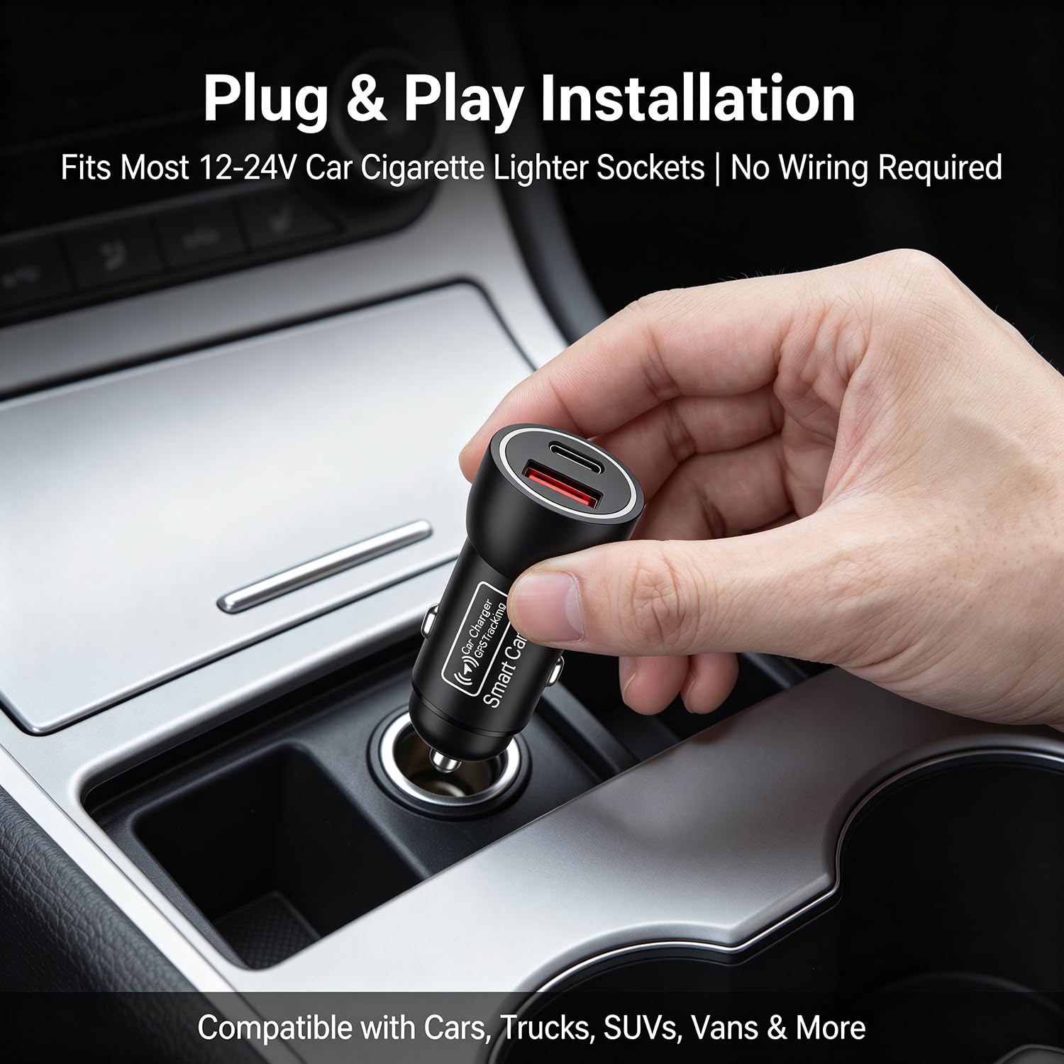 Tracker GPS e caricabatterie per auto, localizzatore GPS per veicoli, localizzatore GPS per antifurto nascosto e posizione di parcheggio in tempo reale, senza canone mensile, nessuna scheda SIM, solo