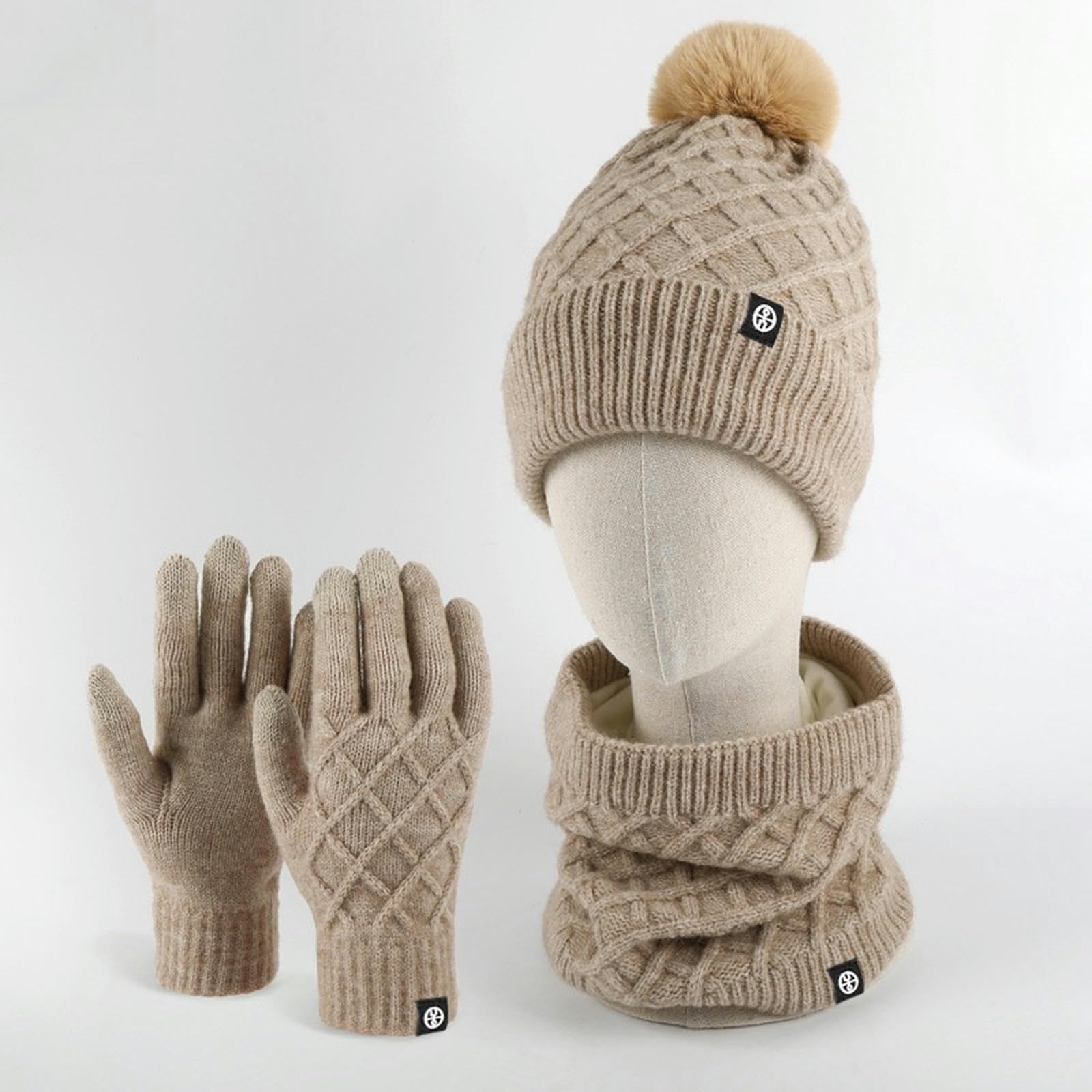 Czapka damska zimowa czapka beanie pluszowa podszewka ciepła czapka gruba luźna śnieżna dzianinowa czapka krzyżowa - czarna