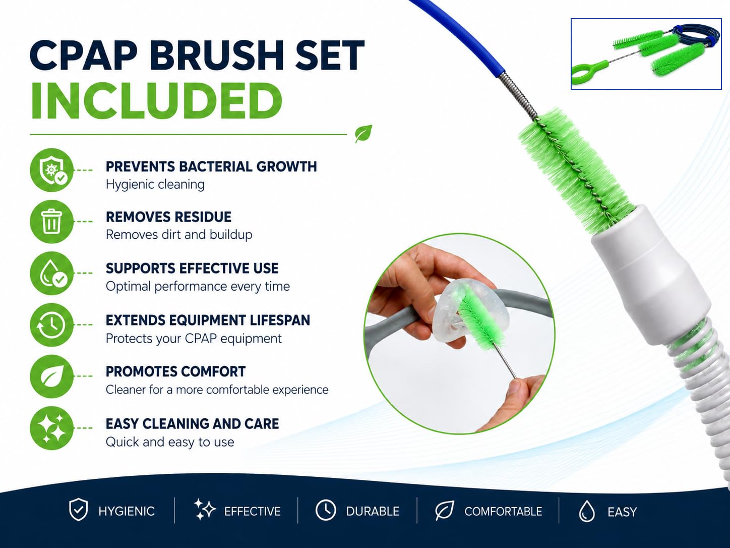 AVEEN CPAP & BiPAP zestaw do czyszczenia, szczotka do czyszczenia węża ze składaną miską do mycia i hakiem do suszenia węża, akcesoria do węży i masek CPAP
