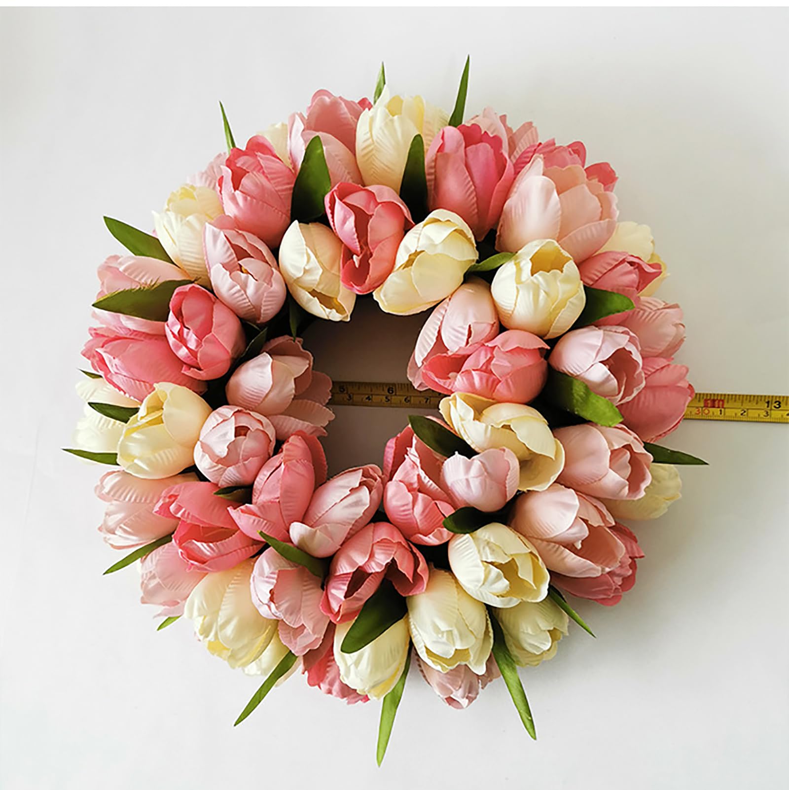 Ghirlanda di fiori artificiali, 30 cm e ghirlanda di tulipani gialli primaverili artificiali for porta d'ingresso, ghirlanda di fiori di tulipano artificiali in seta, ghirlanda da appendere alla porta
