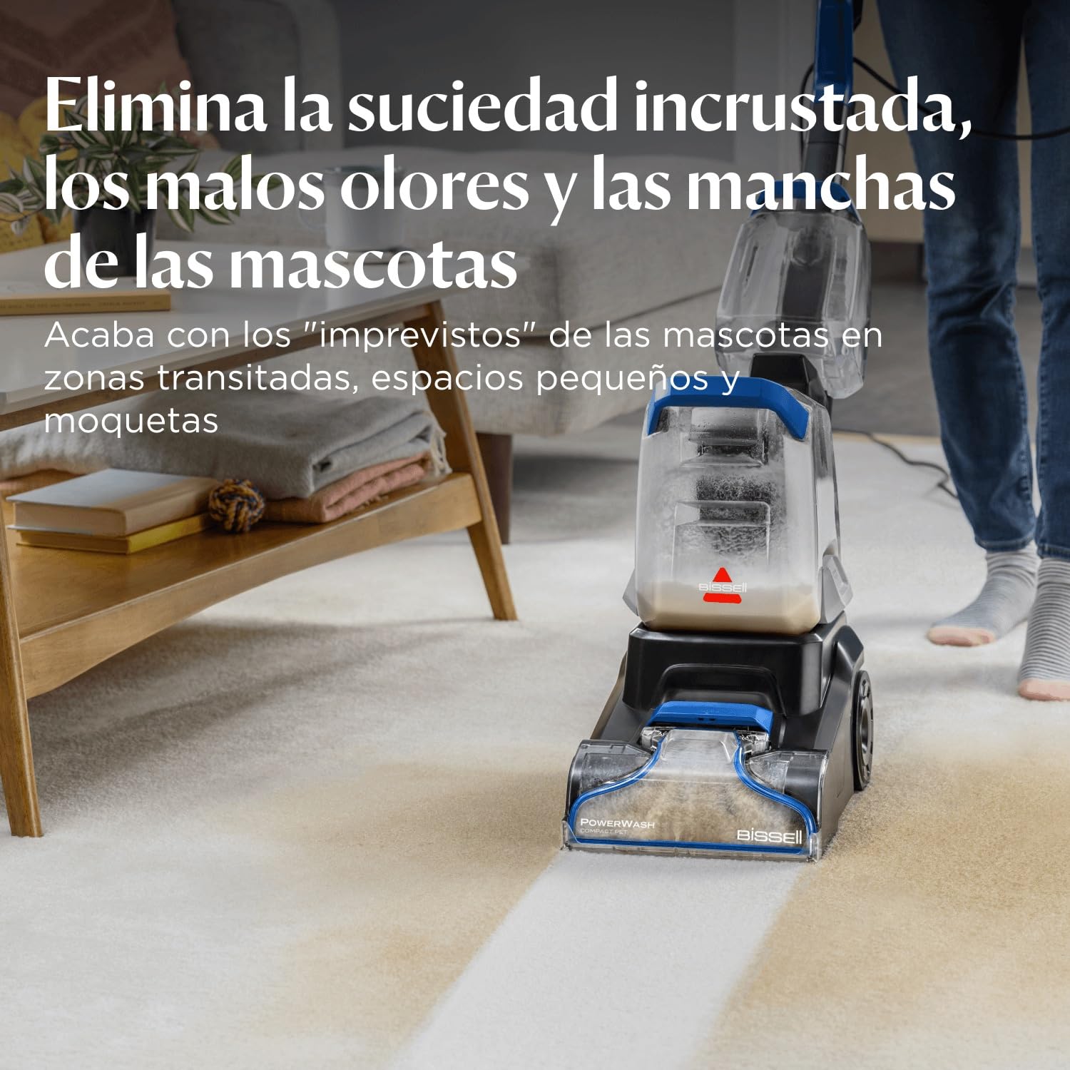 BISSELL PowerWash Compact Pet, Aspiradora de Agua Tapicería y Alfombras Compacto, Manchas y Olores Mascotas, Lava aspiradora Multisuperficie, Accesorios Desmontables, 600W, Portable, con Cable, 4058N
