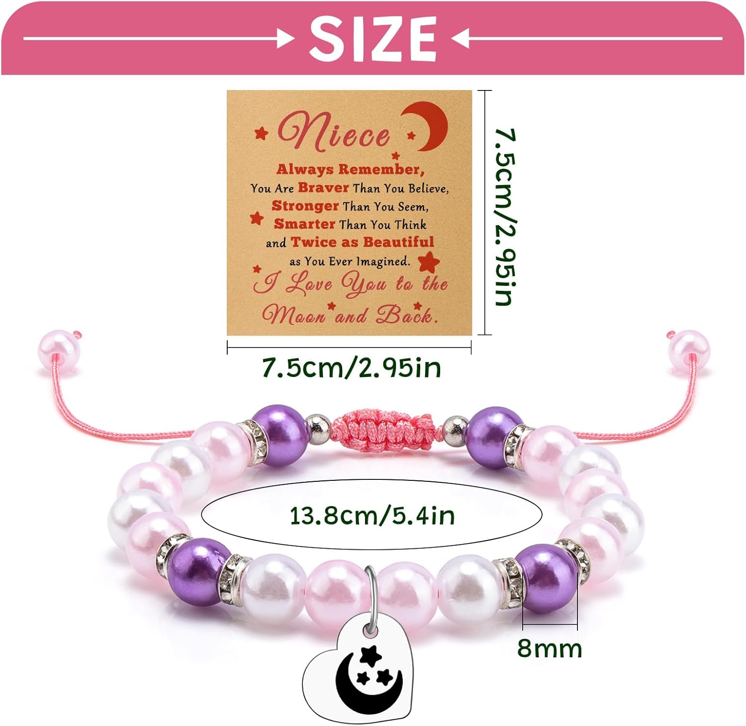 Niece Gifts from Auntie Beaded Bracelet Inspirational Gifts for Women Christmas Birthday Graduation Wedding Mother’s Day Gift for Niece Her Female from Aunt Uncle Jewelry Bracelet with Massage Card - Image 2