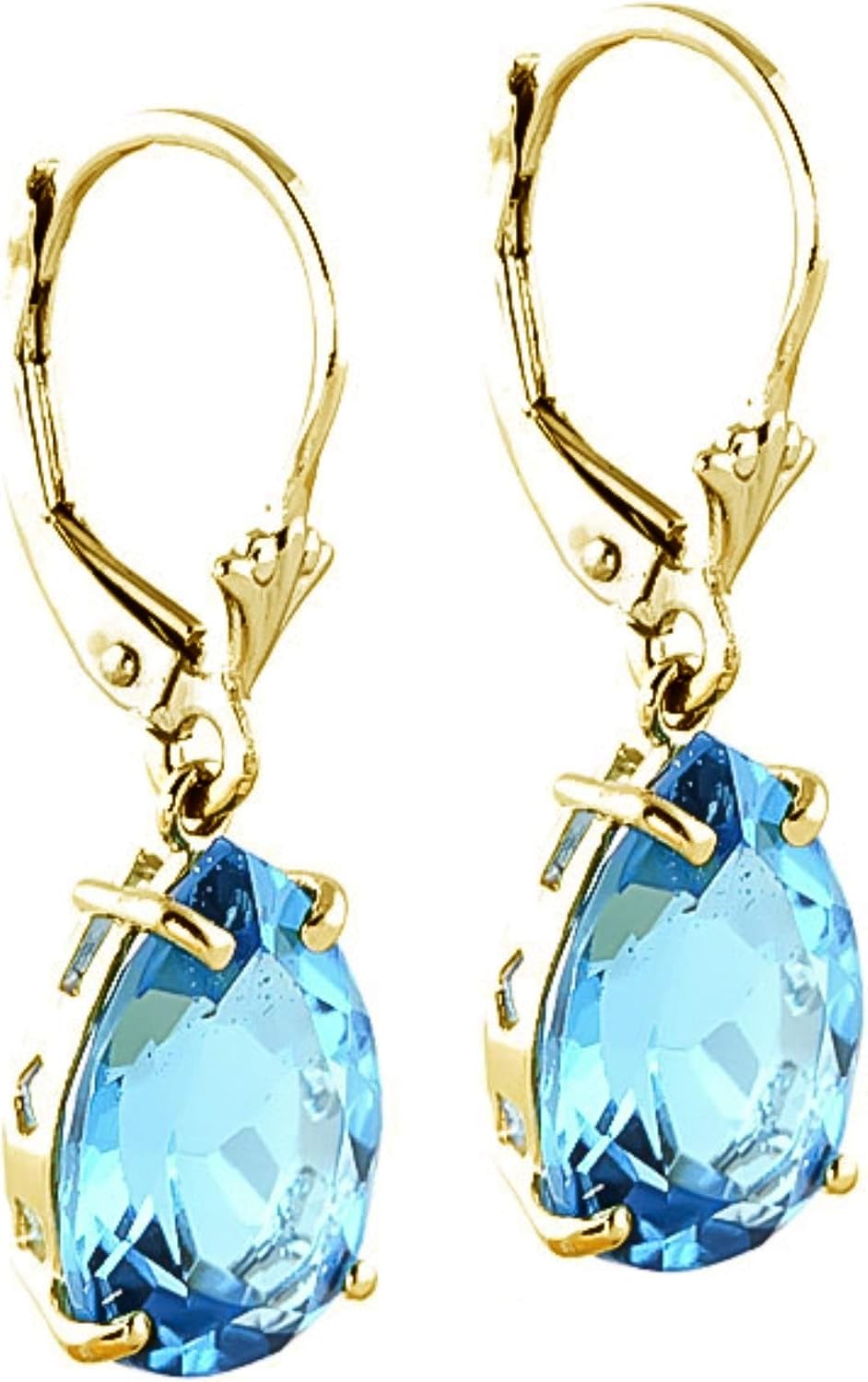 Galaxy Gold GG 14k Solid Gold Leverback Earrings with Natural Blue Topaz - Image 3