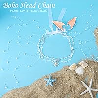 Vista 3 de Aukmla Cadena de cabeza bohemia con orejas de elfo de hada, borla y borla, cadenas para el cabello, joyería para disfraz de Halloween, festival