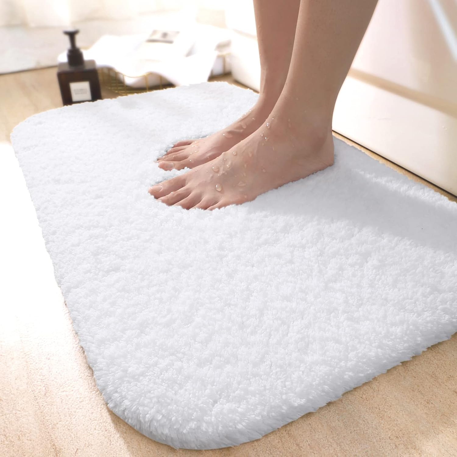 Color&Geometry White Bathroom Rugs Set of 2 Pieces 16"x24"+24"x36", Non Slip, Absorbent, Soft, Machine Washable, Plush Bath Mat for Bathroom Floor, Shower, Sinks, Bathtubs, Vanities